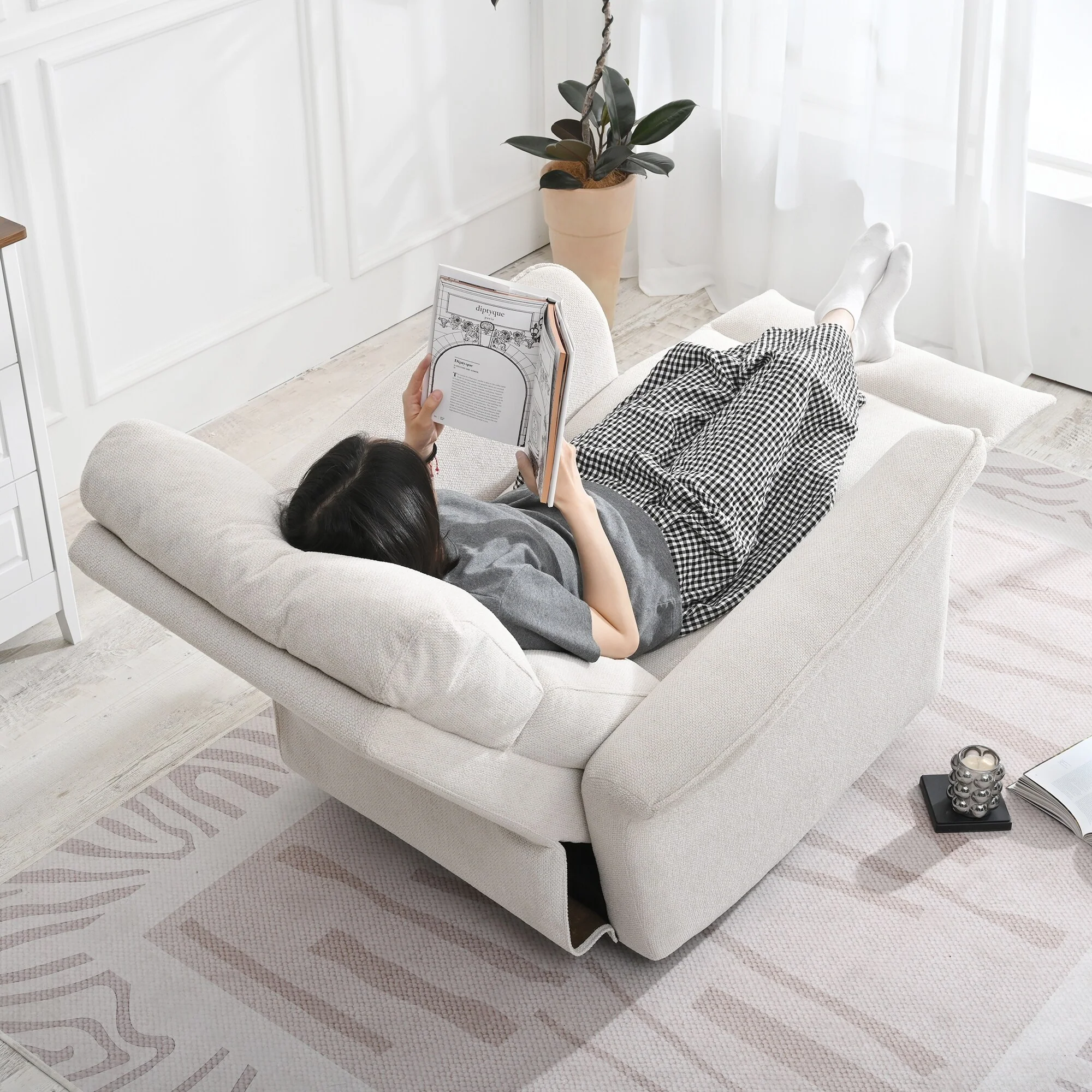 Manual Rocker Recliner Chair,Manual Rocking Glider Recliner,Fabric Nursery Chair,Single Sofa Recliner,Wide Armrests