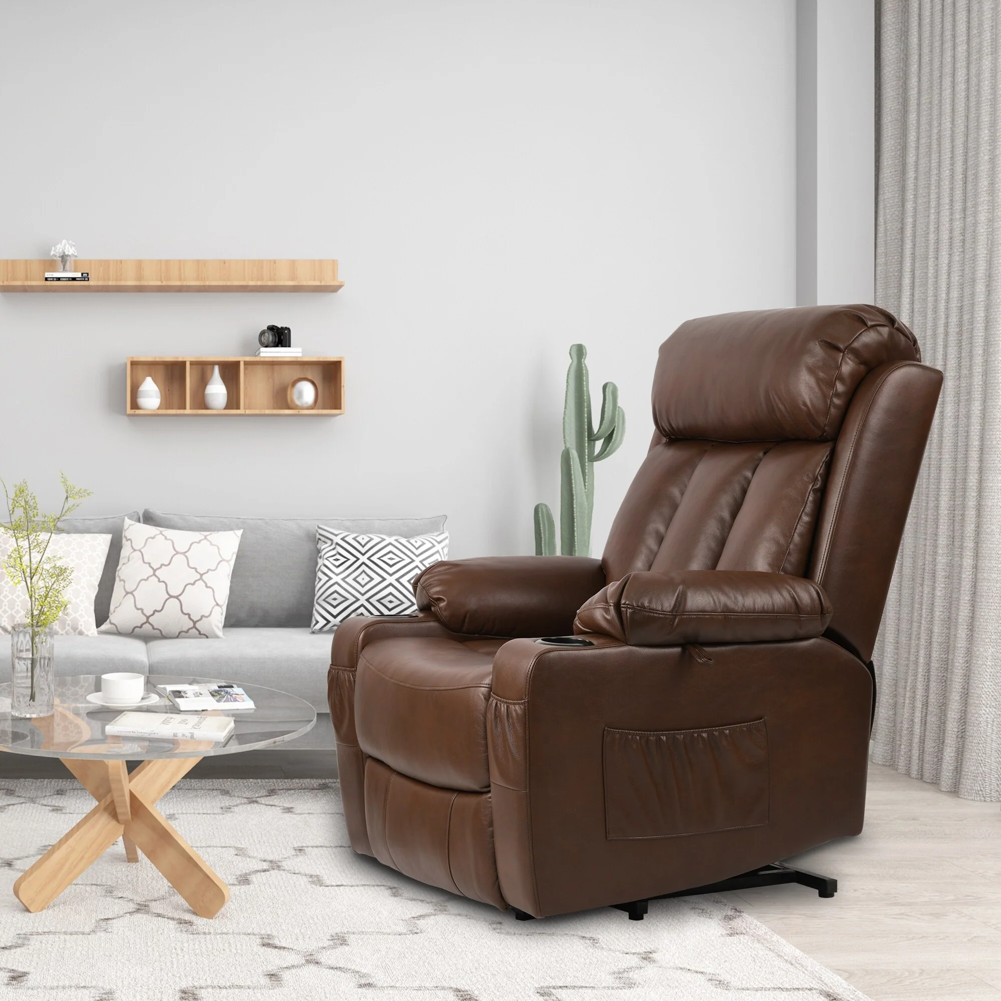 Modern Reclining Chair Faux Leather Massage