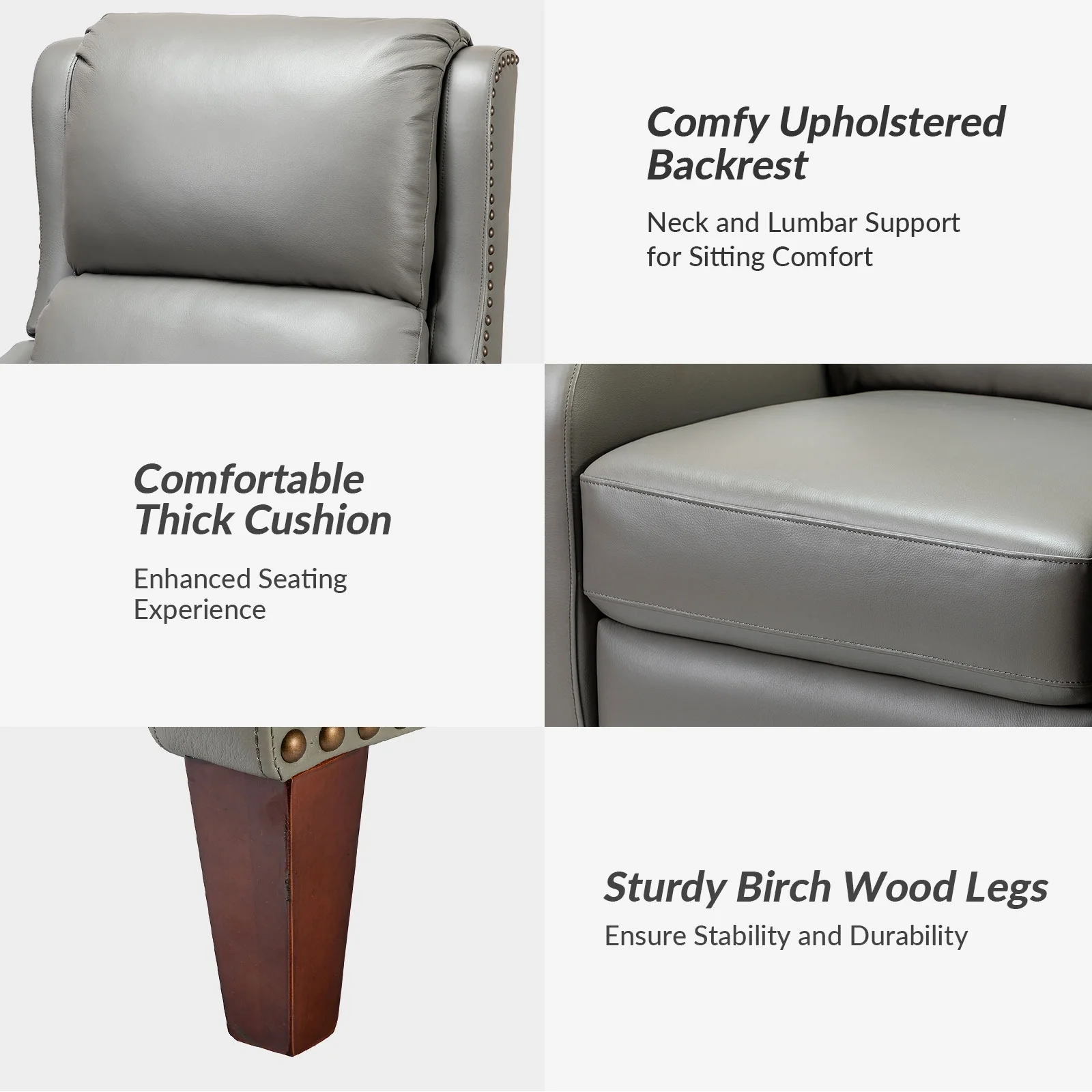 Brigida Modern Genuine Leather Nailhead Trim Recliner with Adjustable Footrest Set of 2 by HULALA HOME