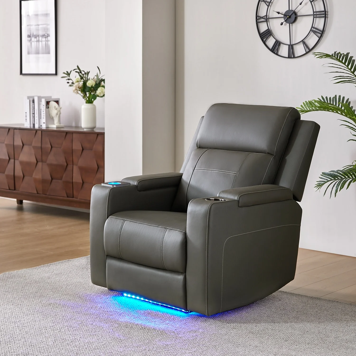 Laura 35.04 Wide Genuine Leather Power Recliner with Adjustable Headrests by HULALA HOME