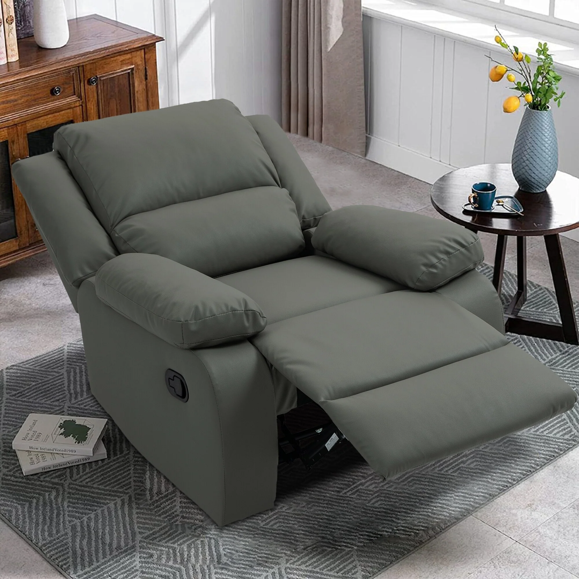 Vegan Leather Upholstered Push Back Manual Recliner Chair