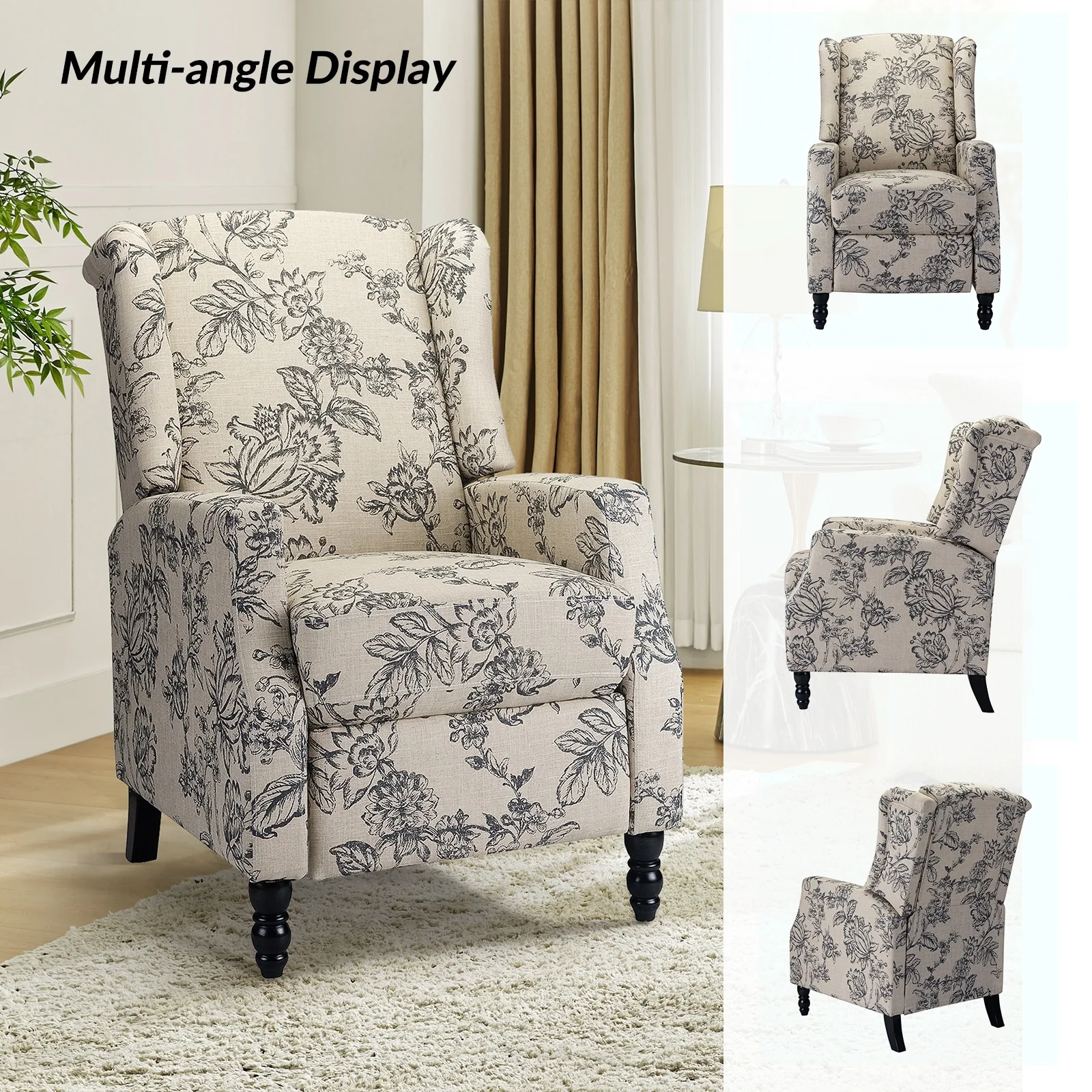 Damaris Mid-Century Modern Manual Pushback Recliner with Wingback Design Set of 2 by HULALA HOME