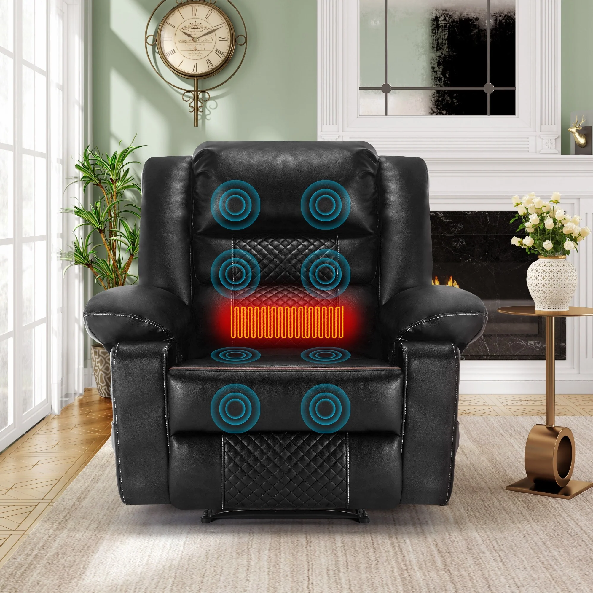 Brown Manual Leather Massage Recliner Chair with 8-Point Vibration, Lumbar Heating, Multi-Reclining Options