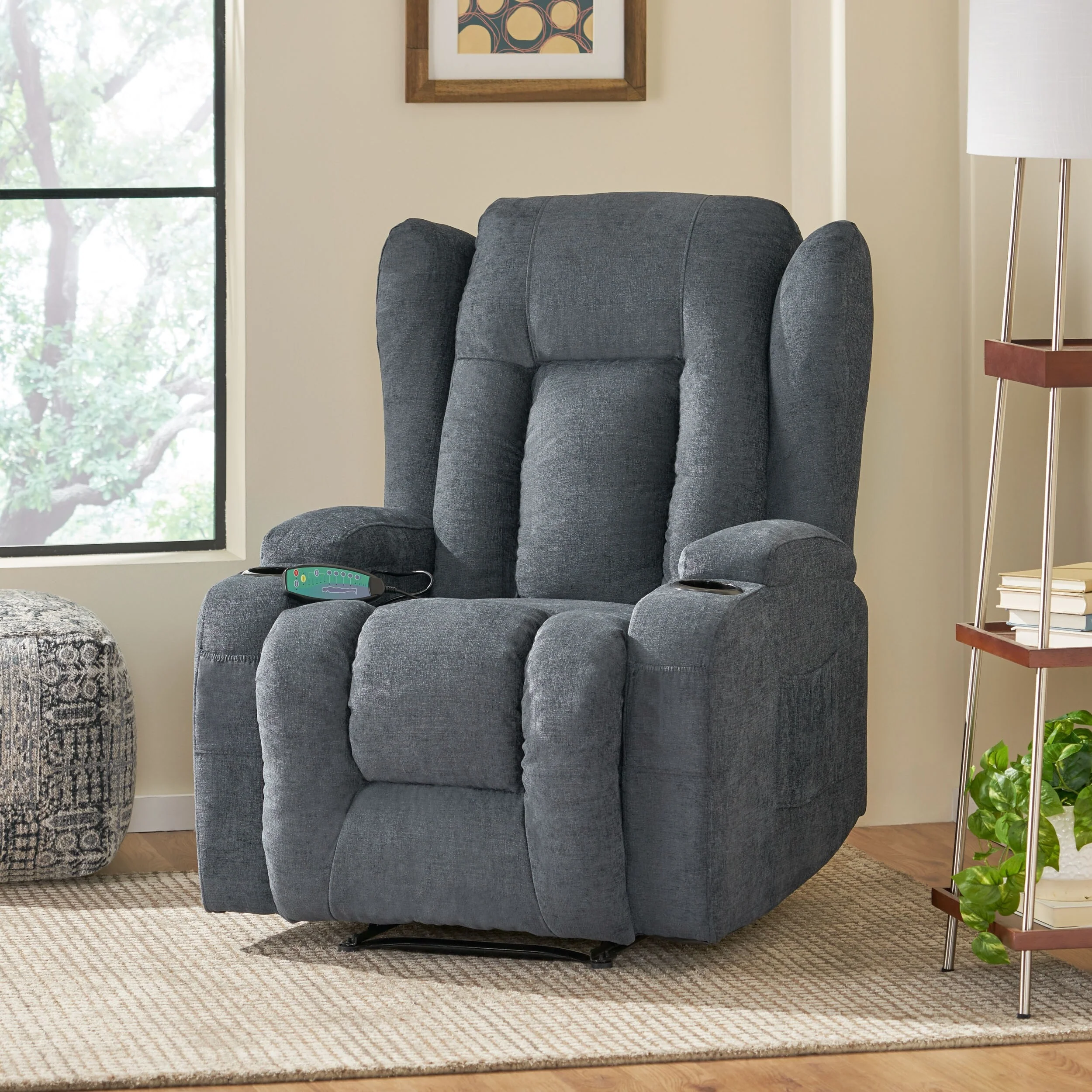 Brown Recliner Chair with 5 Modes Massage, Heat & Remote Control, Dual Cup Holders, Manual Recline, and Side Pocket Storage