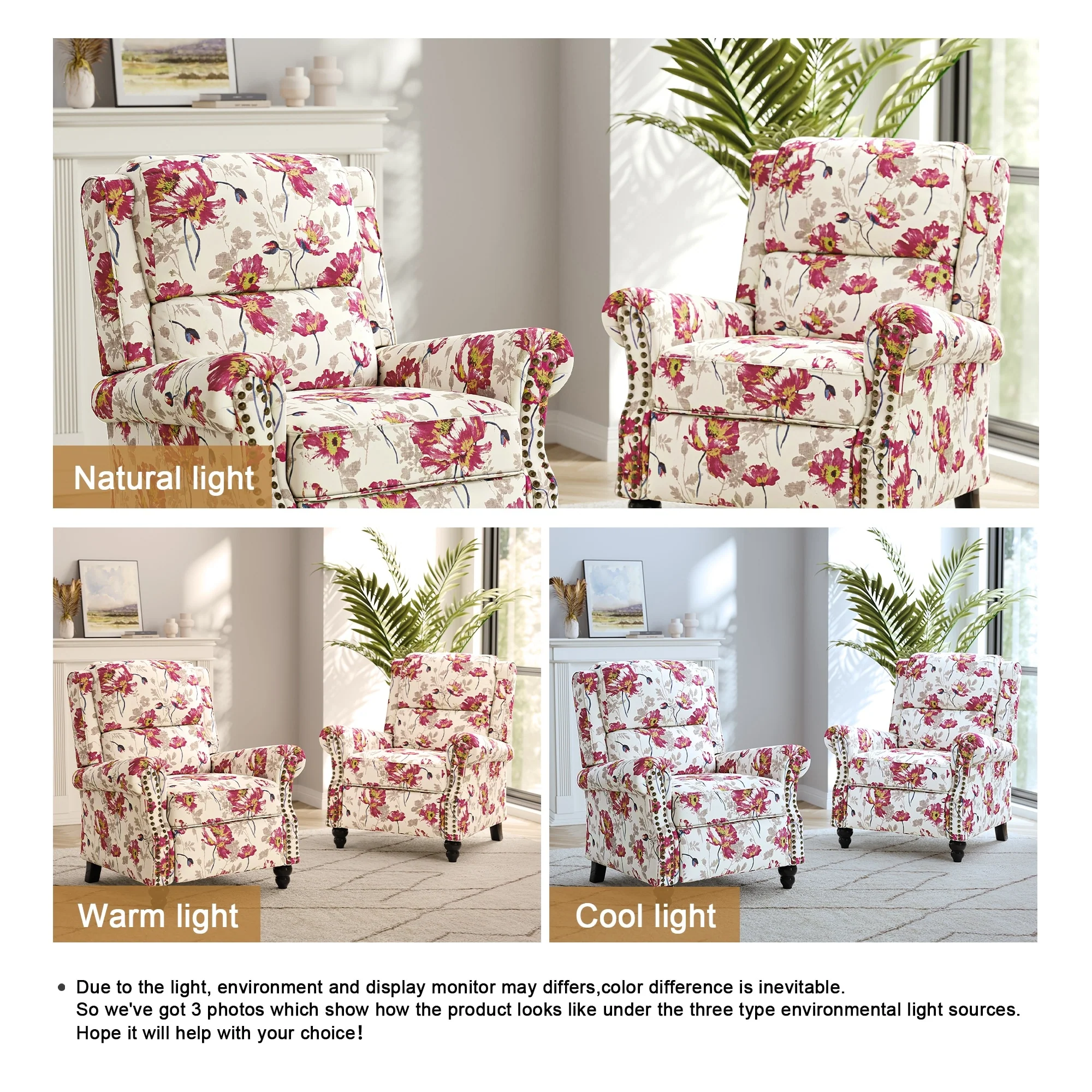 2 Set Nail-head Padded Seat Pushback Recliner Chair