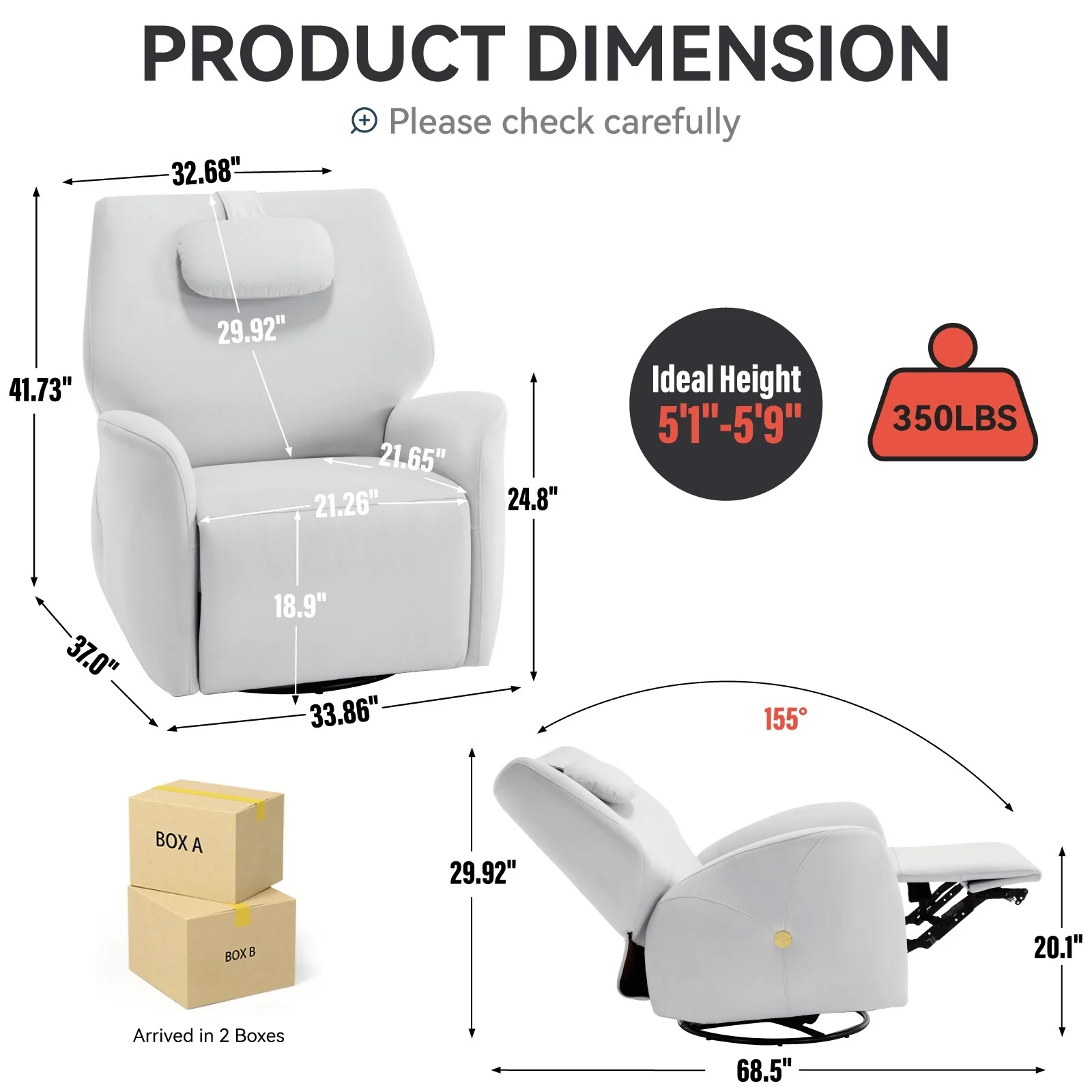 Swivel and Rocker Power Recliner Chair with Lumbar