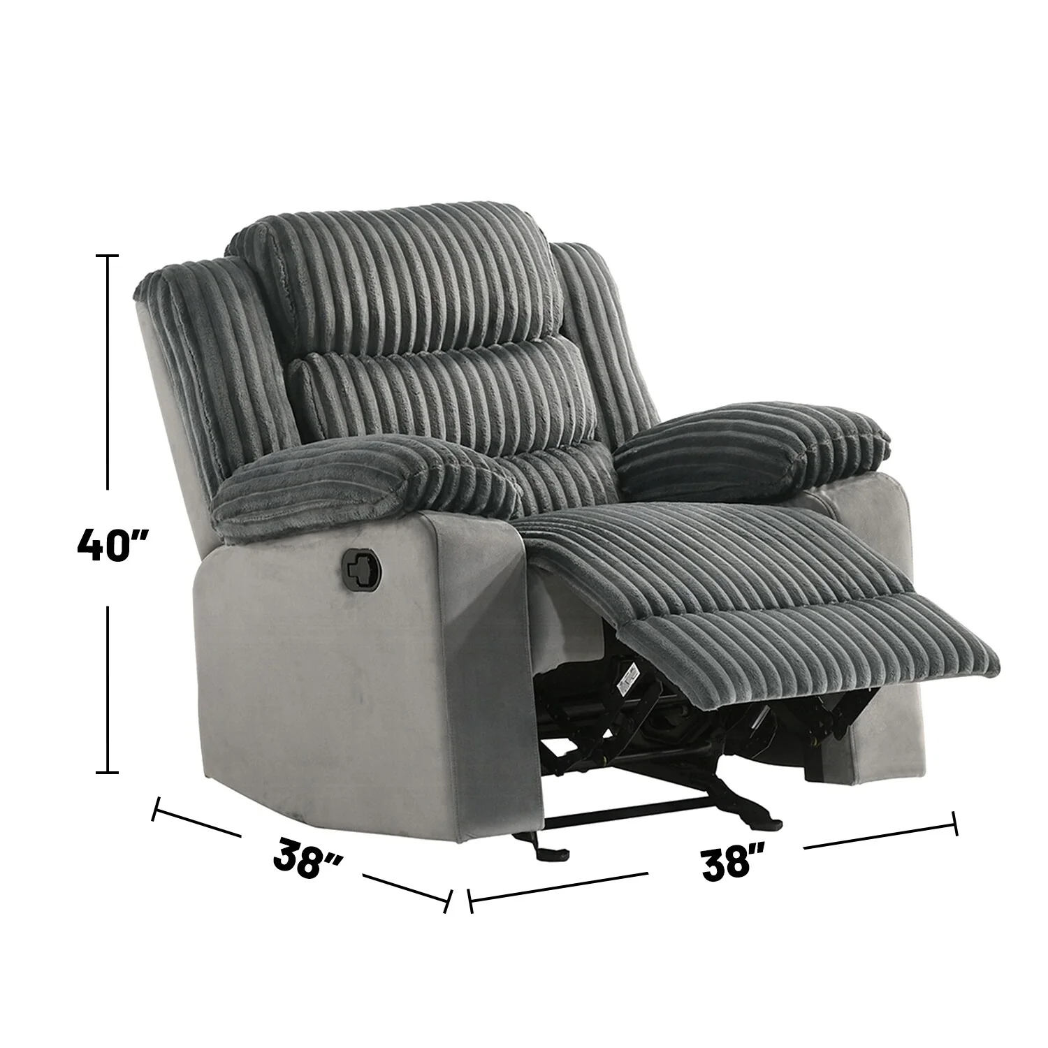 Upholstered Manual Motion Glider Recliner with Pillow Top Armrest in Gray