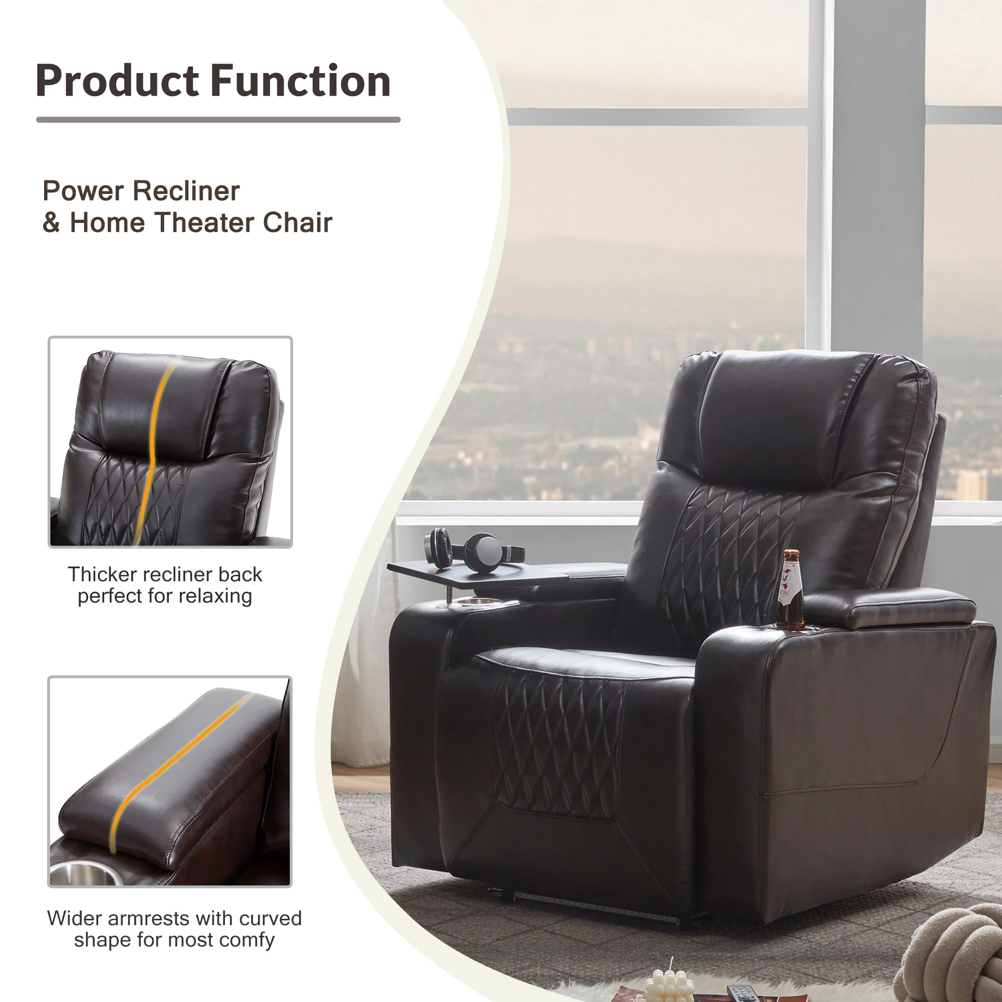 Nestfair Power Motion Recliner with 2 Cup Holders and 360�� Swivel Tray Table