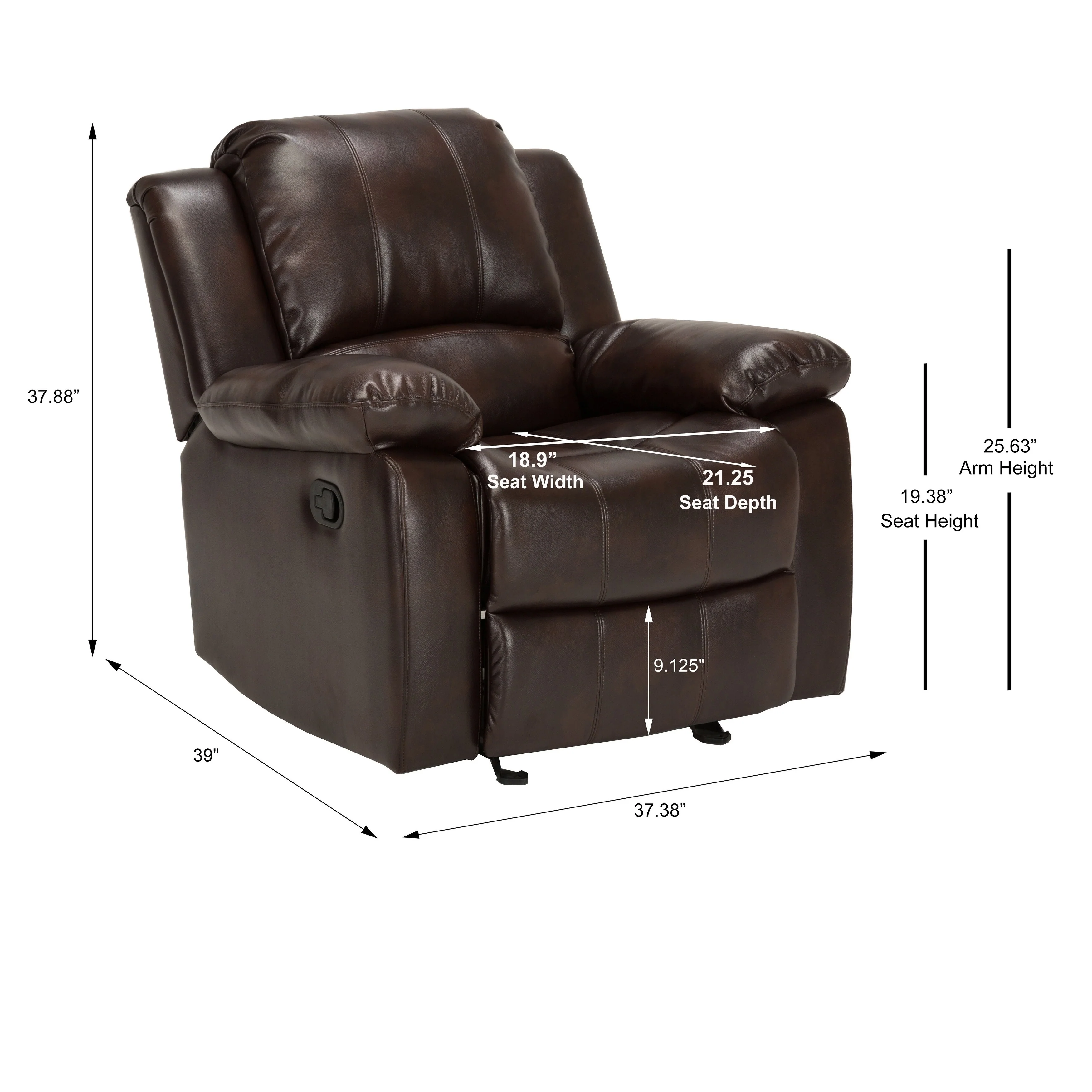 Leather Gel Glider Recliner with Sturdy Wood Frame  Heavy Duty Steel Mechanism