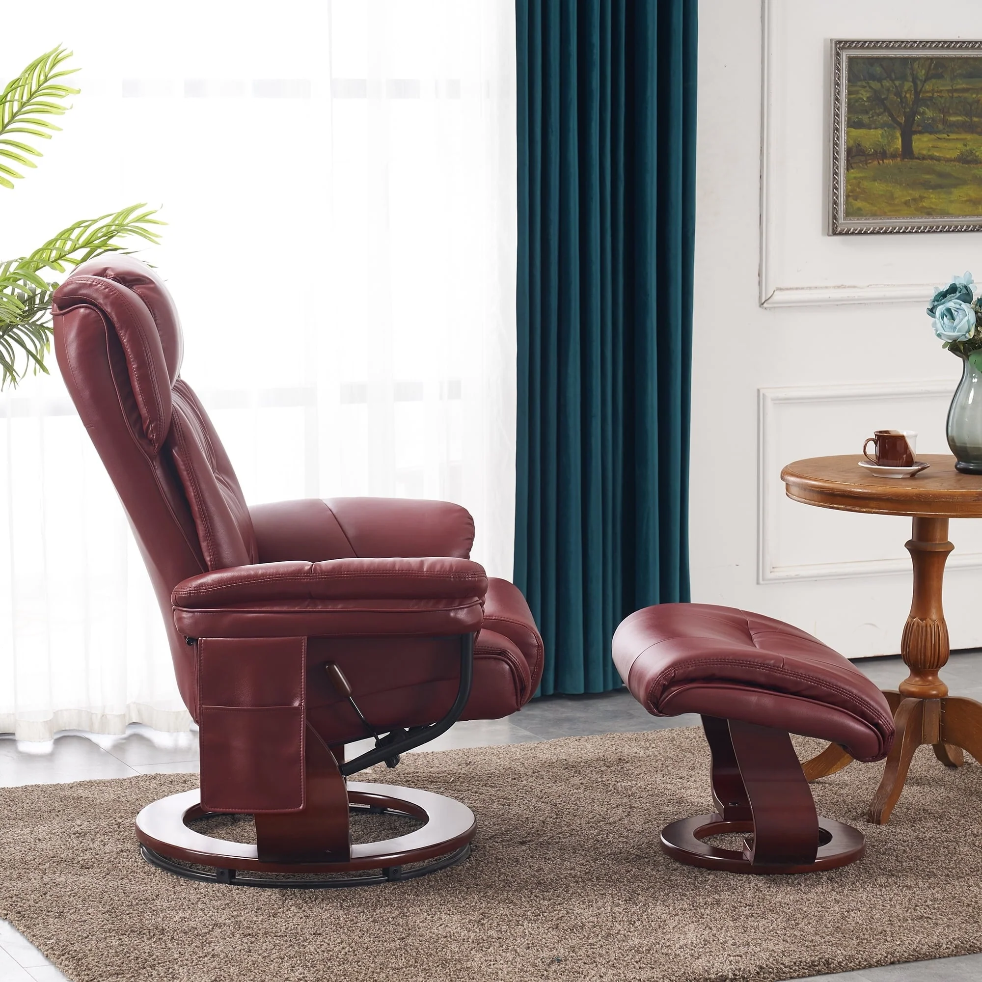 MCombo Swivel Recliners with Ottoman, Vibration Massage TV Chairs with Side Pocket