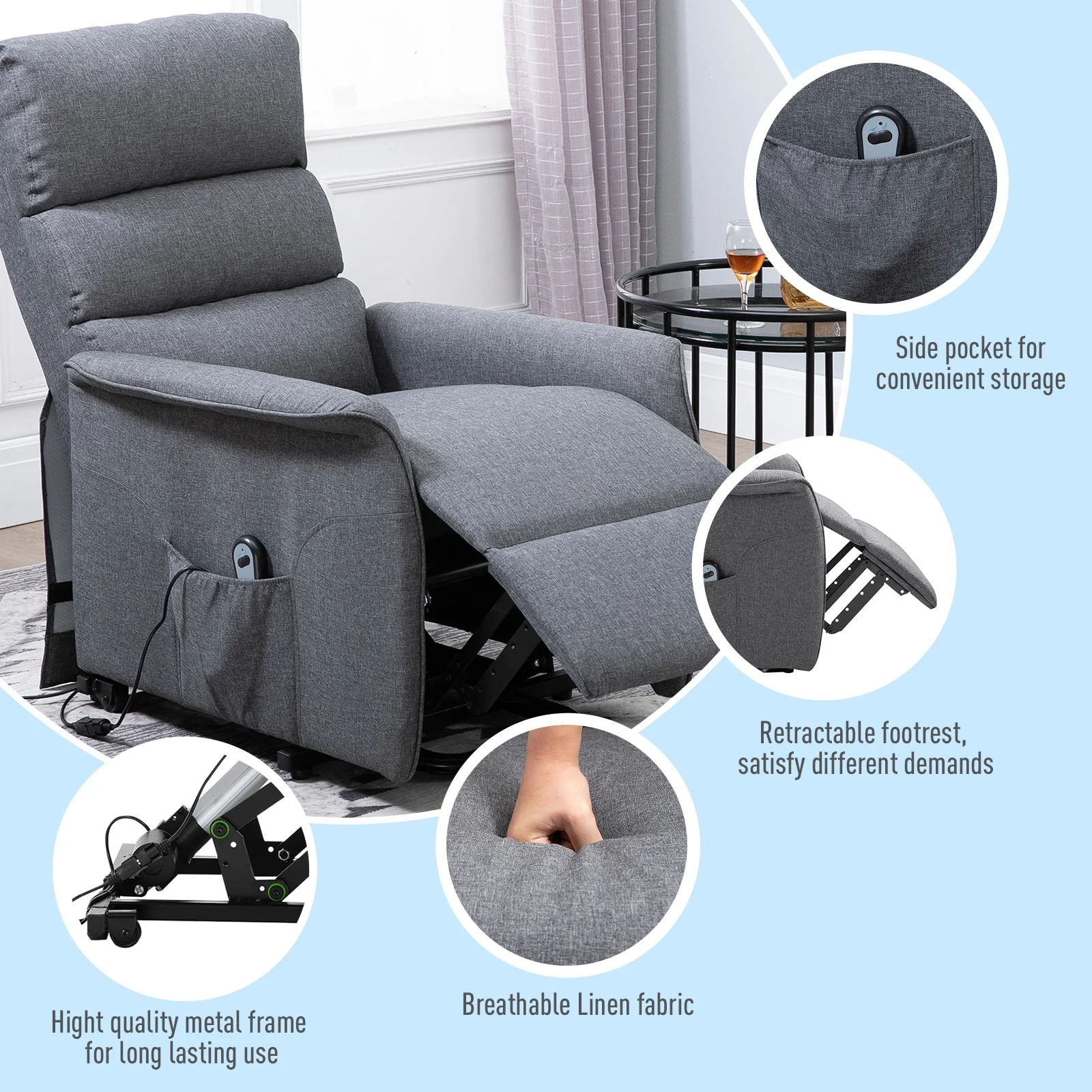 HOMCOM Power Lift Assist Recliner Chair with Remote