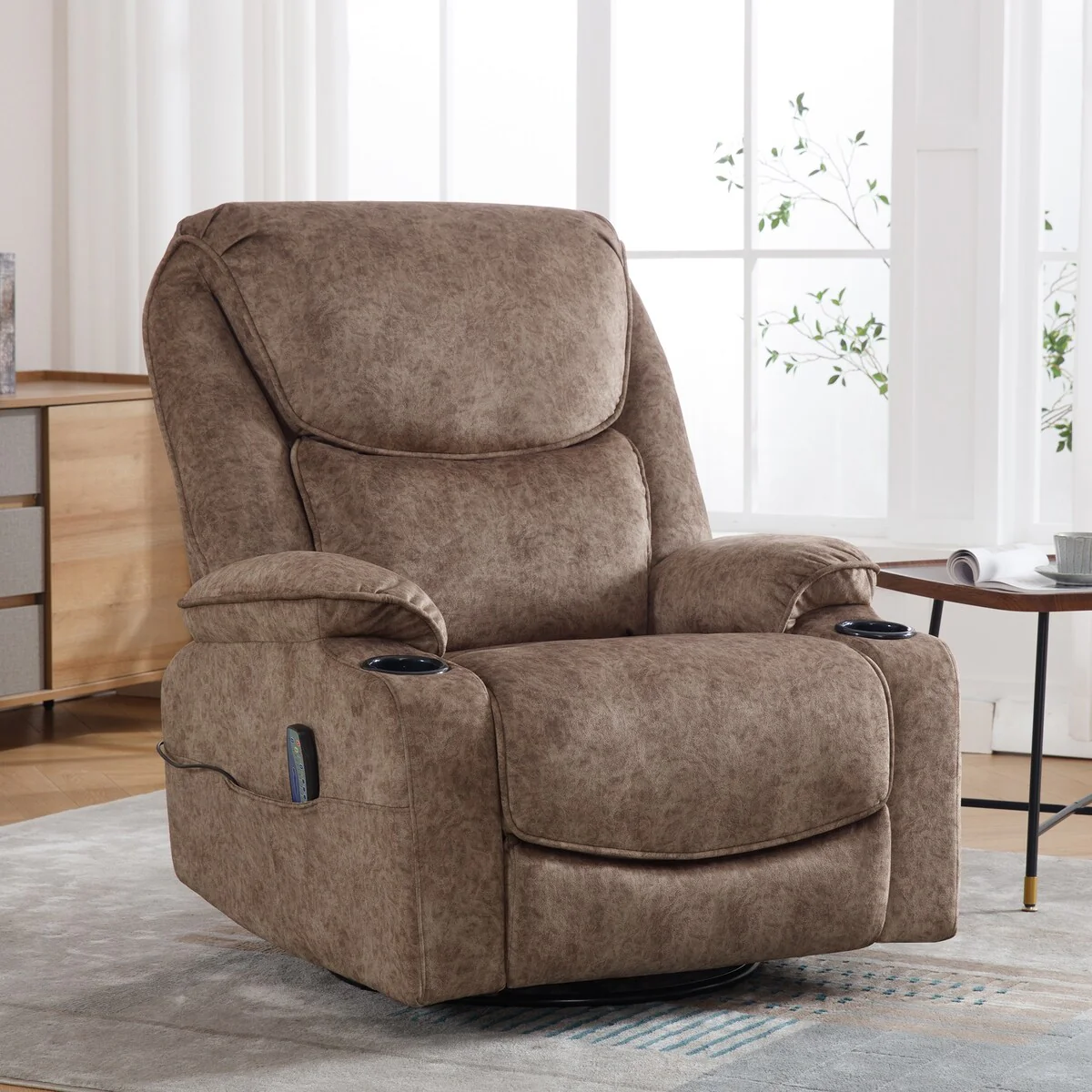 HOMYKA Swivel Manual Rocking Recliner Chair with Massage and Heat