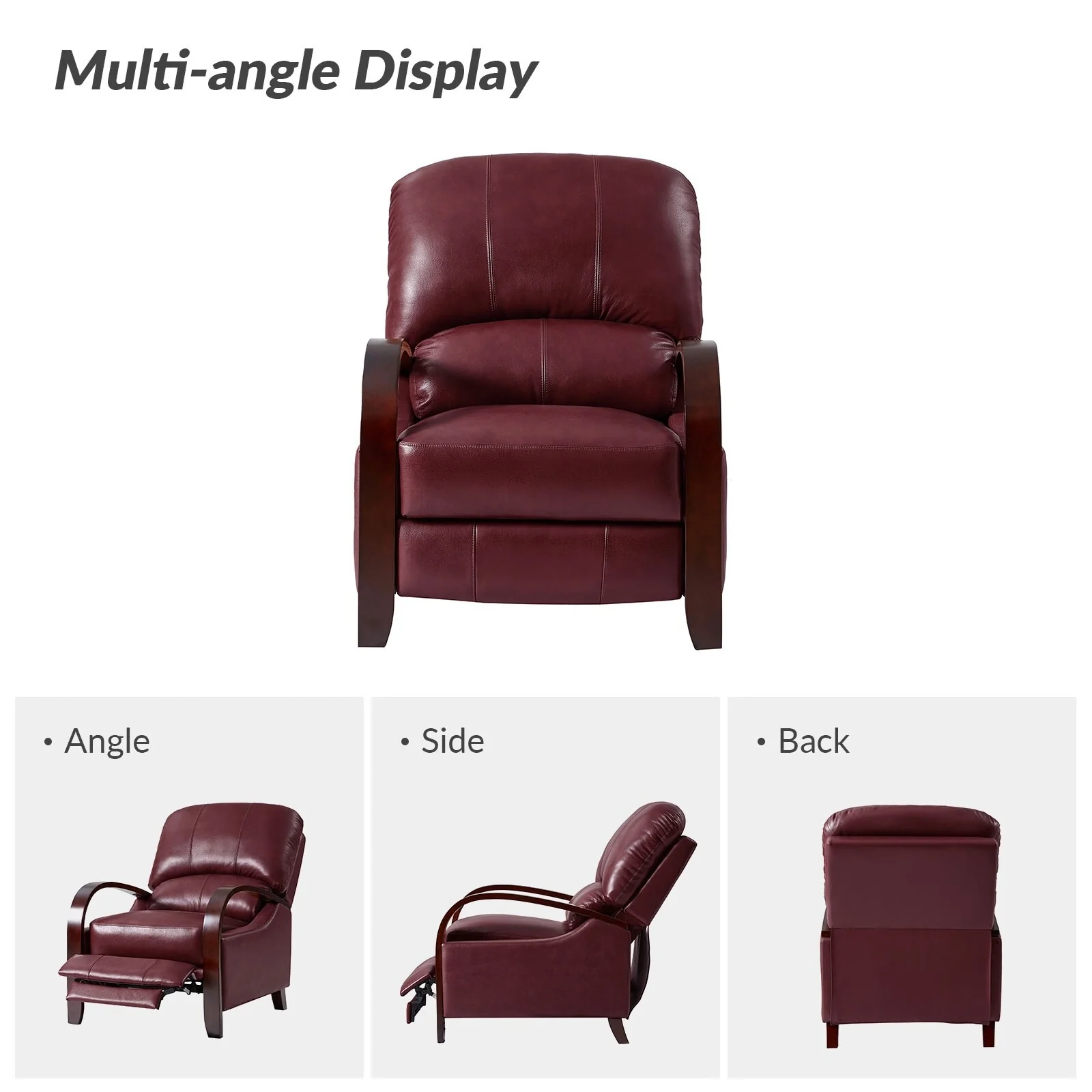 Alex Mid-century Modern Cigar Genuine Leather Manual Recliner with Wooden Curved Arms, Set of 2