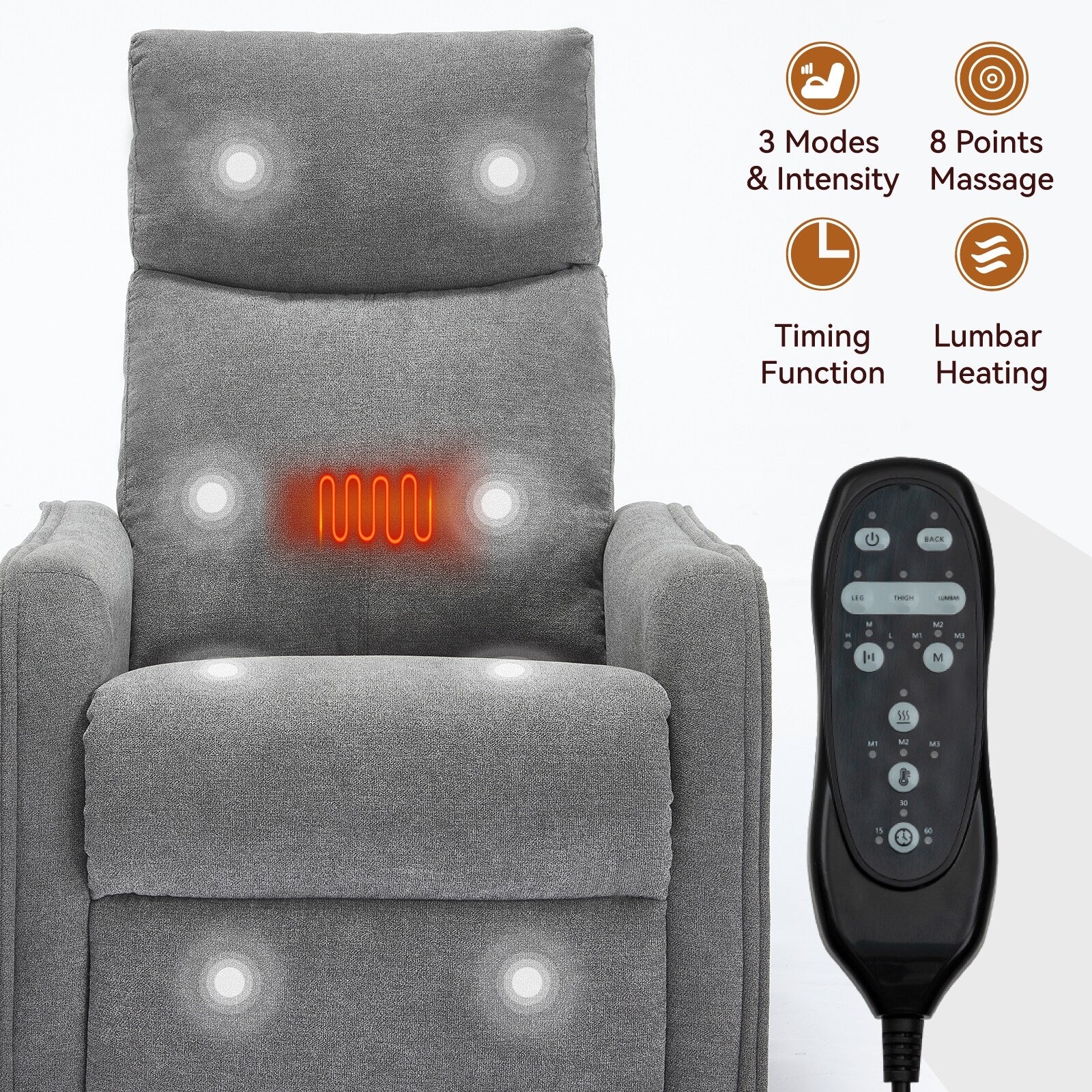 8 Point Vibration 360�� Swivel Massage Chair, Adjustable Backrest Manual Recliner Chair with Massage and Lumbar Heating