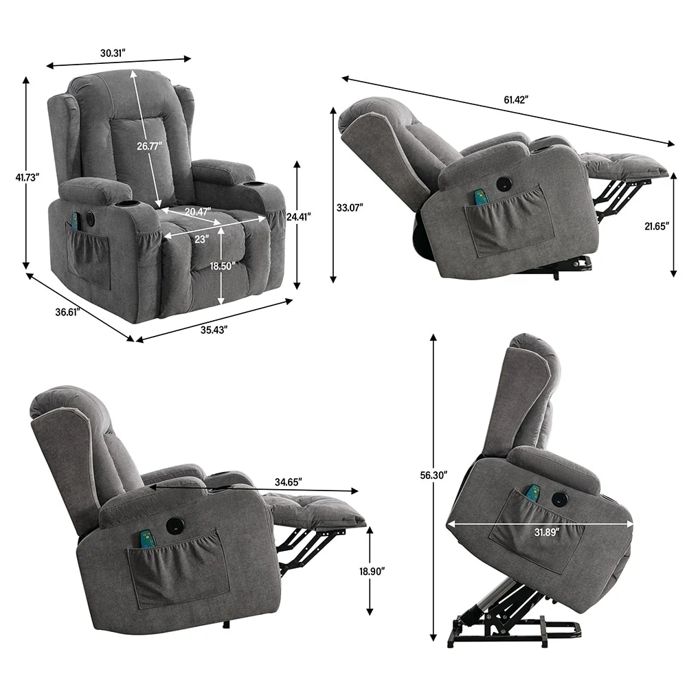 Modern Power Lift Recliner Chair w/Massage  Heat, Infinite Position