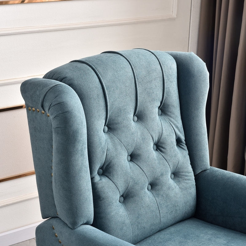 Push Back Recliner with Tufted Back and Wooden Legs