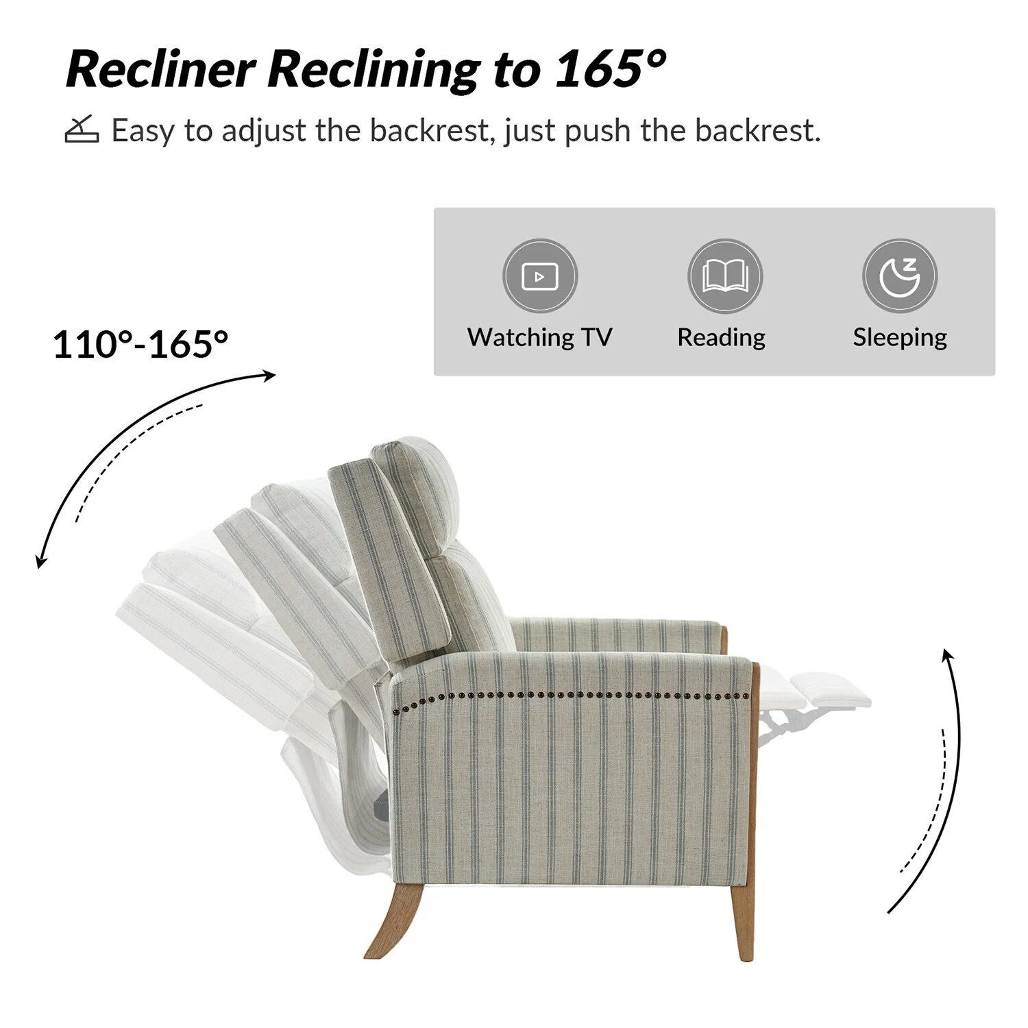 Suares Transitional Nailhead Manual Recliner with Solid Wood Legs by HULALA HOME