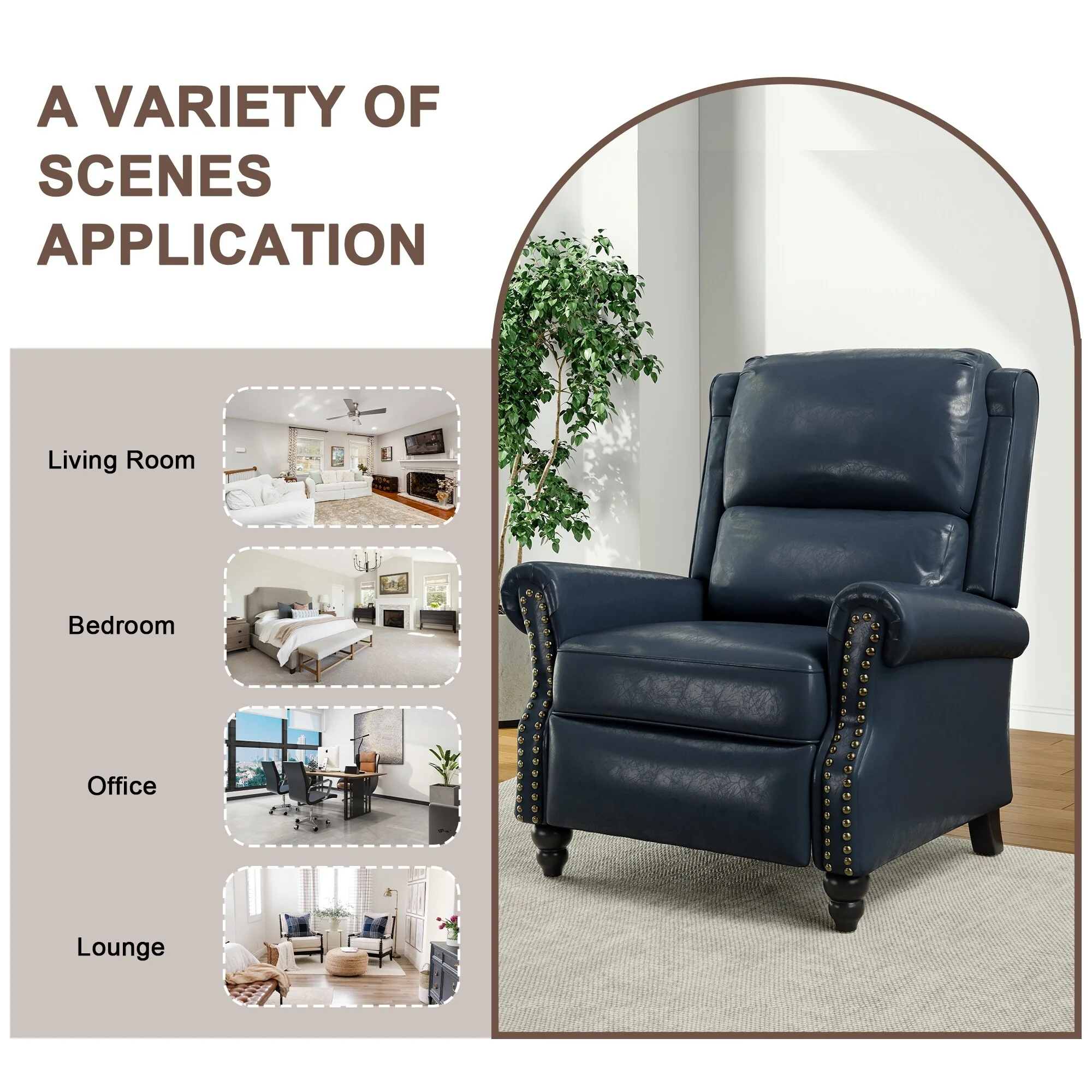 Alisa 35'' W Vegan Leather/ Linen Glider Push Back Recliner Chair