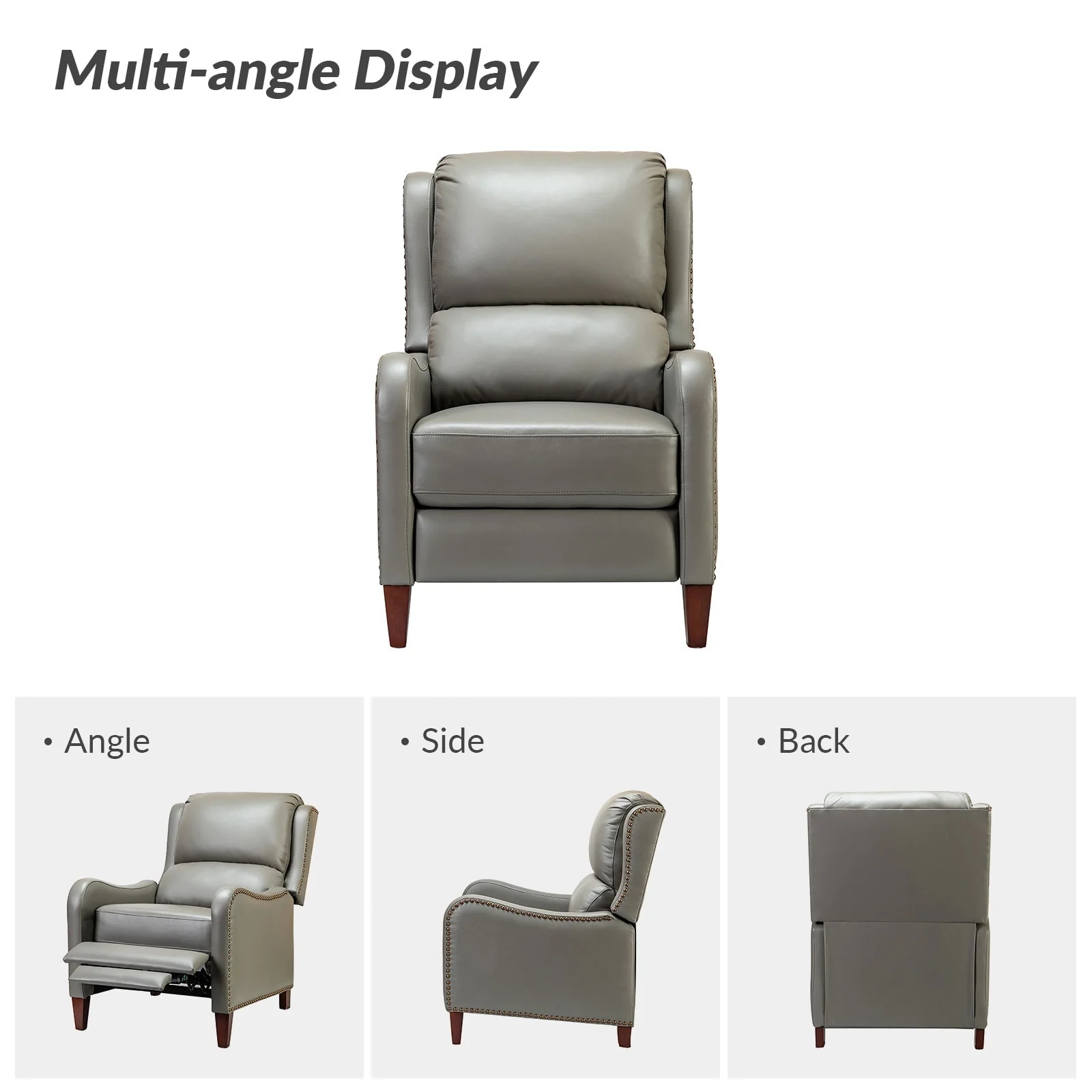 Brigida Modern Genuine Leather Nailhead Trim Recliner with Adjustable Footrest Set of 2 by HULALA HOME