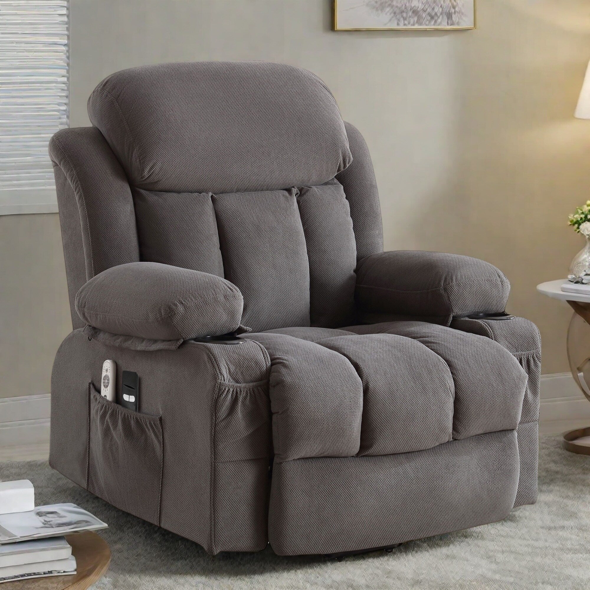 Electric Recliner Chair with Massage and Heat, USB Port, Cup Holders and Side Pockets, Adjustable Vibration Modes and Heating