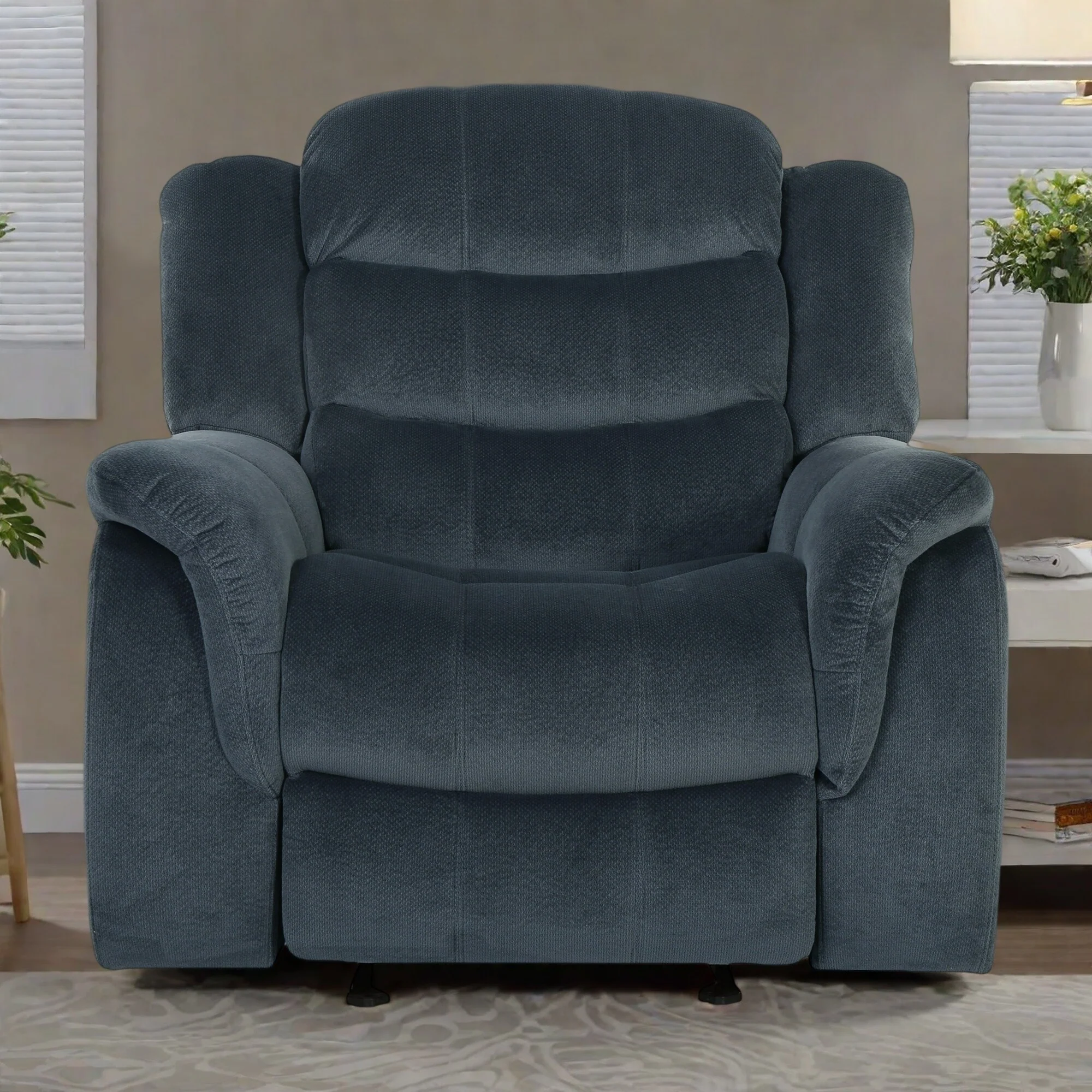 Oversized Brown Plush Fabric Glider Recliner Chair with Spacious Seat and Classic Design