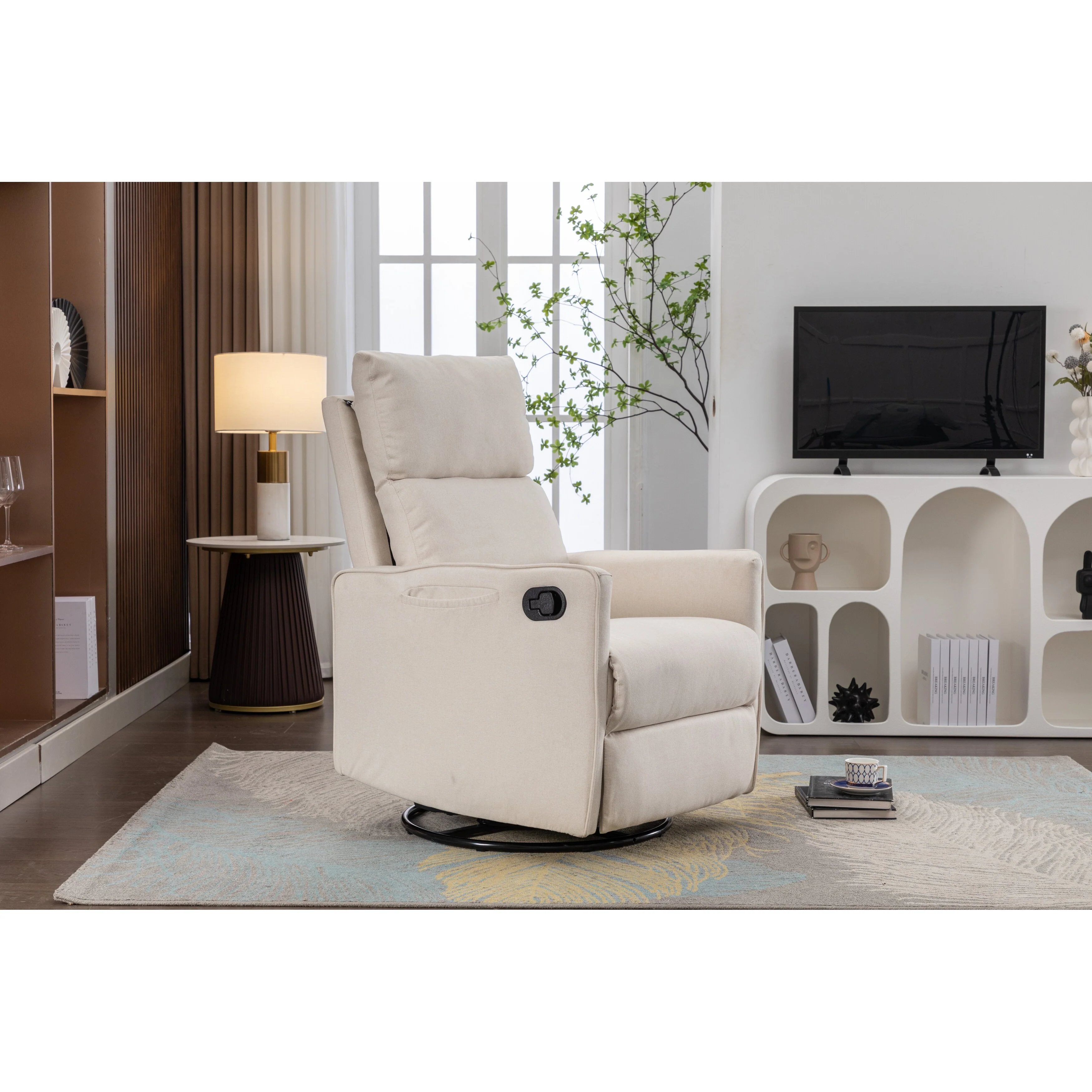 Manual Swivel Rocker Recliner Chair with Adjustable Back & Footrest