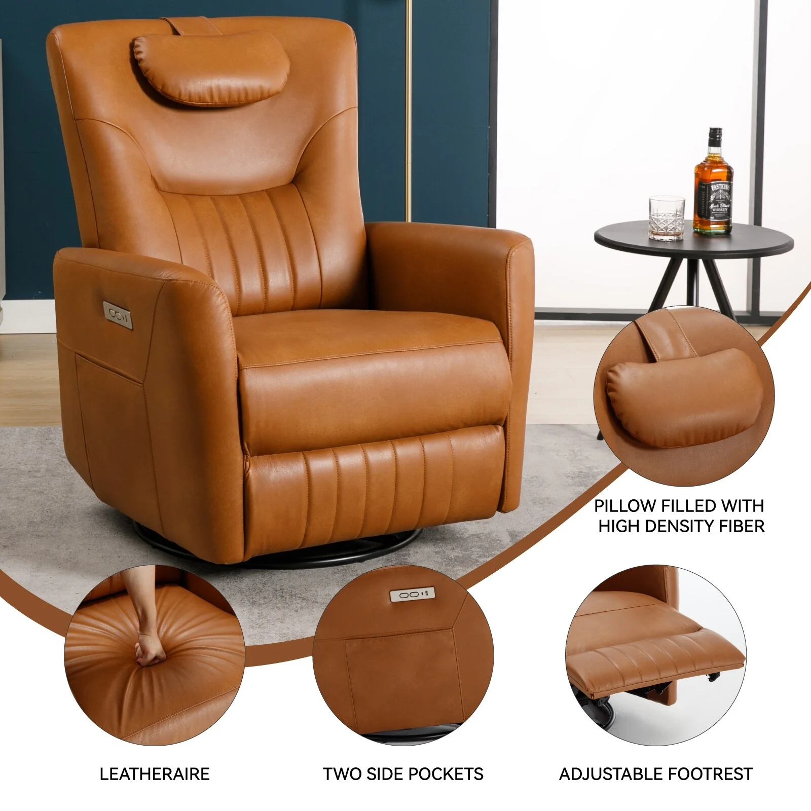 Swivel and Rocker Power Recliner Chair with Lumbar