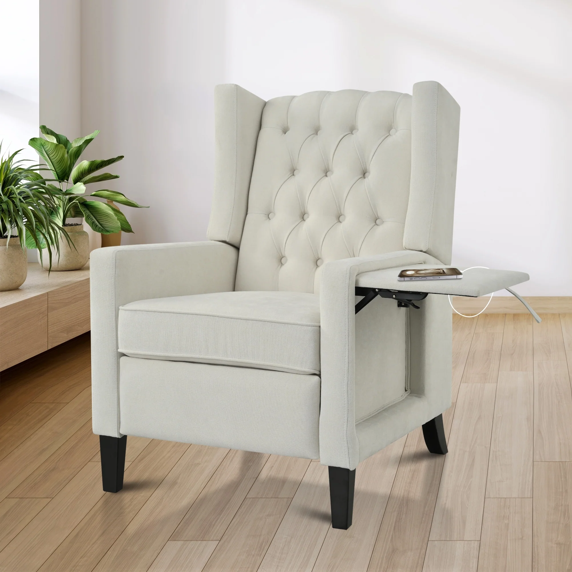 Pushback Recliner with Foldable Side Table & USB Ports