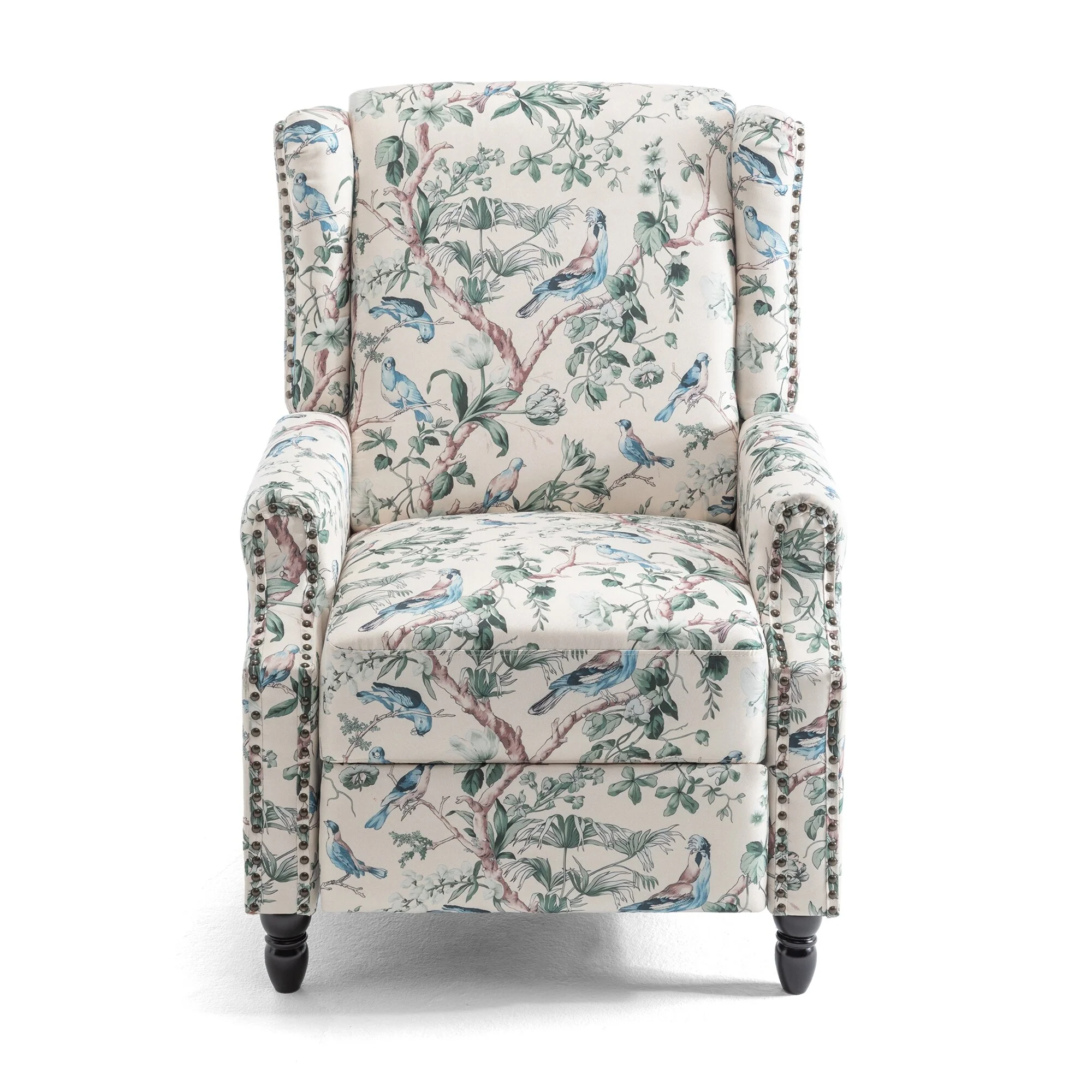 Linen Manual Upholstered Recliner with Wood Legs