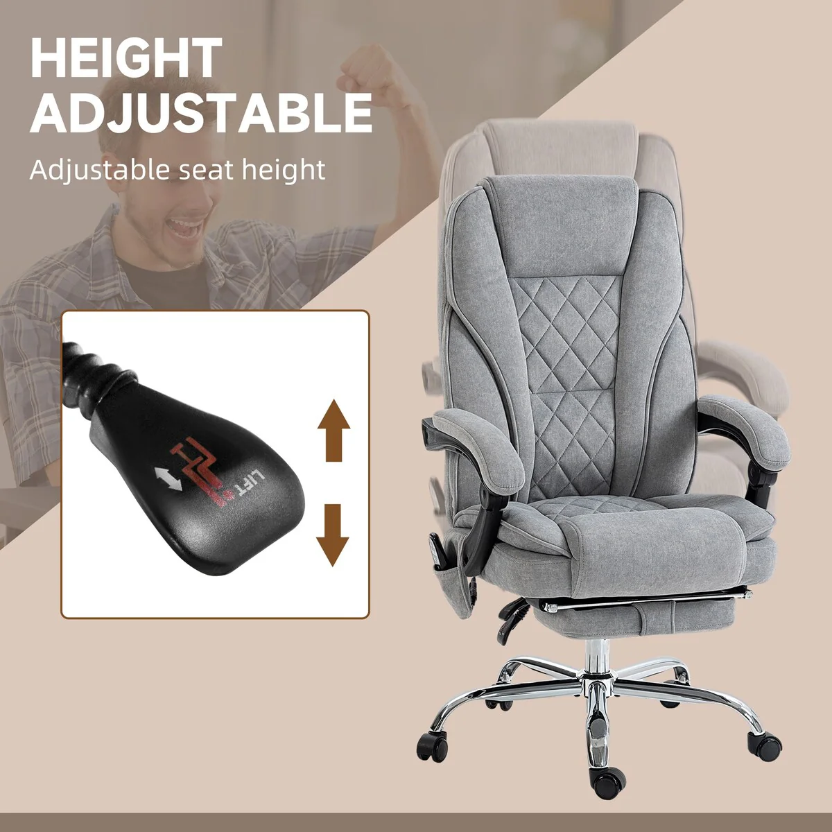 Massage Office Chair with 6 Vibration Points, Heated Reclining Computer Chair,Swivel Chair with Adjustable Height and Footrest