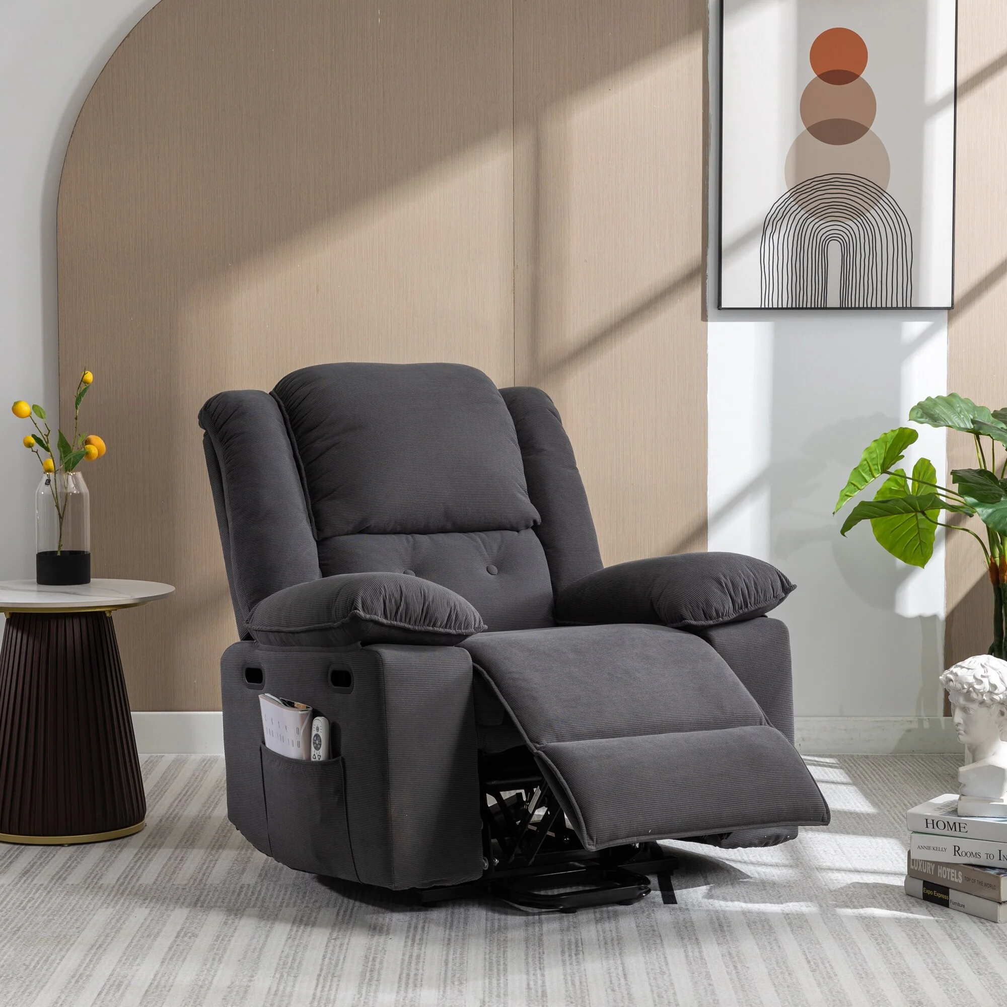 Beige Power Lift Recliner with Massage, Heat, and Adjustable Recline