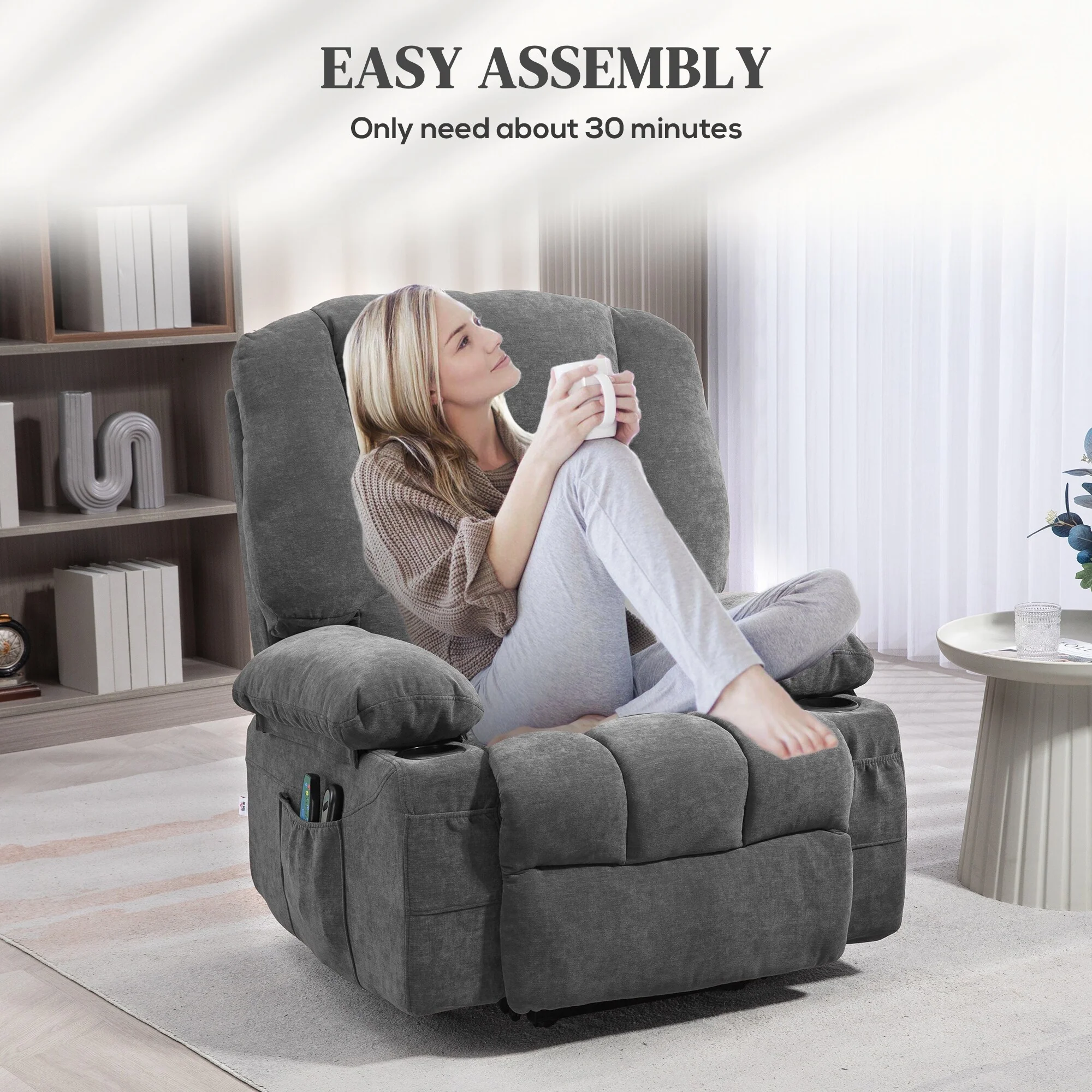 Brown Electric Lift Recliner with Massage, Heat, Remote, and Side Pockets