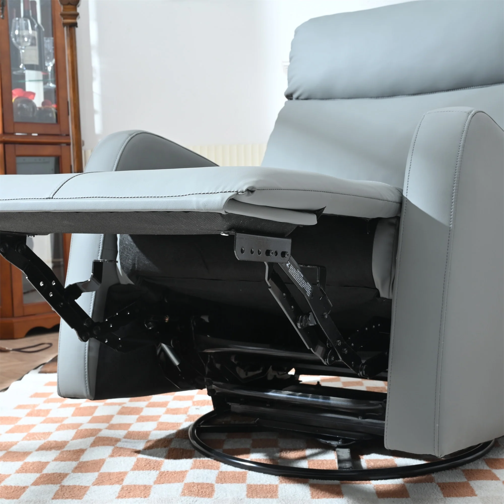 PU Leather 360�� Swivel Rocker Recliner with Phone Holder