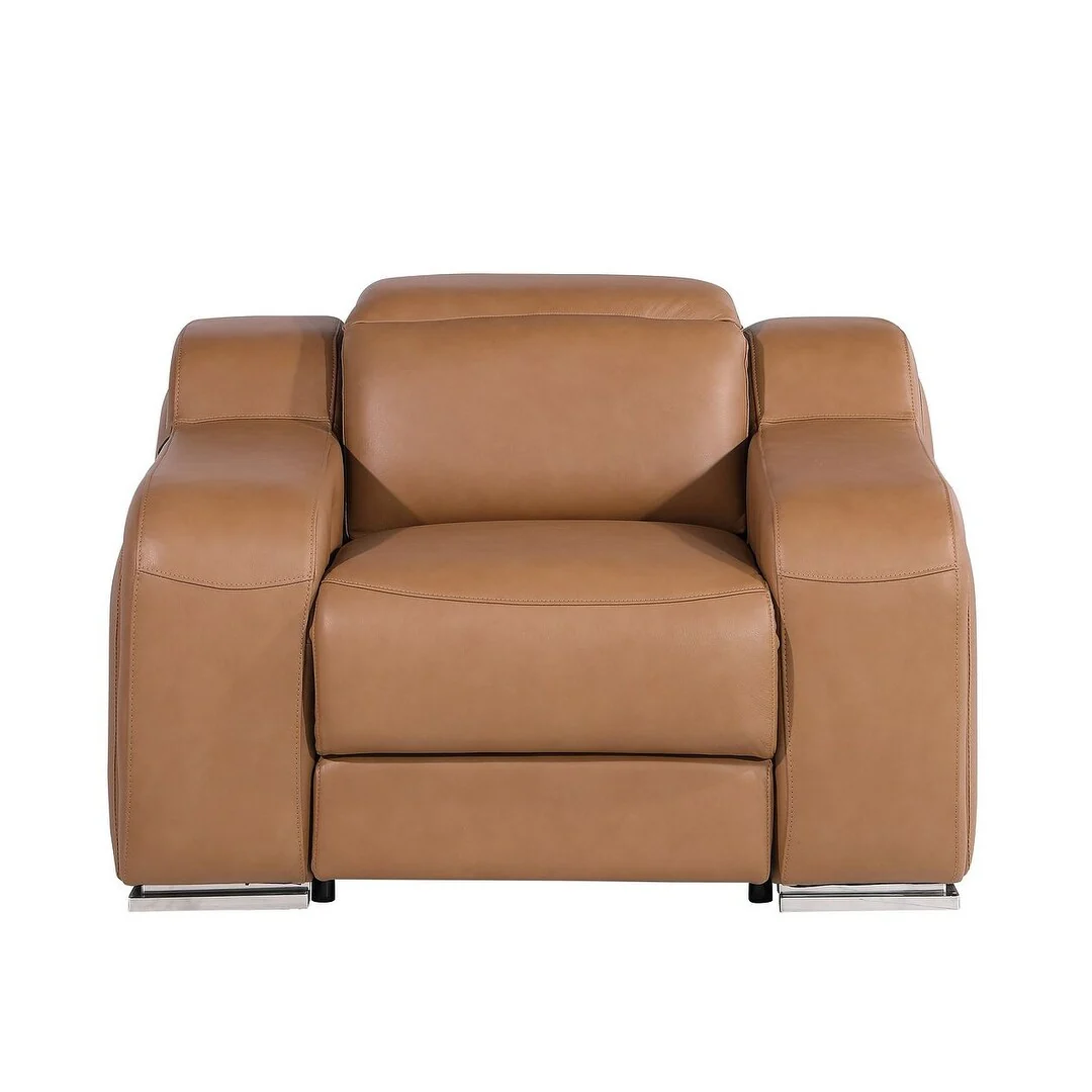 HomeRoots 41 Chestnut Italian Leather Wall Hugger Recliner With USB