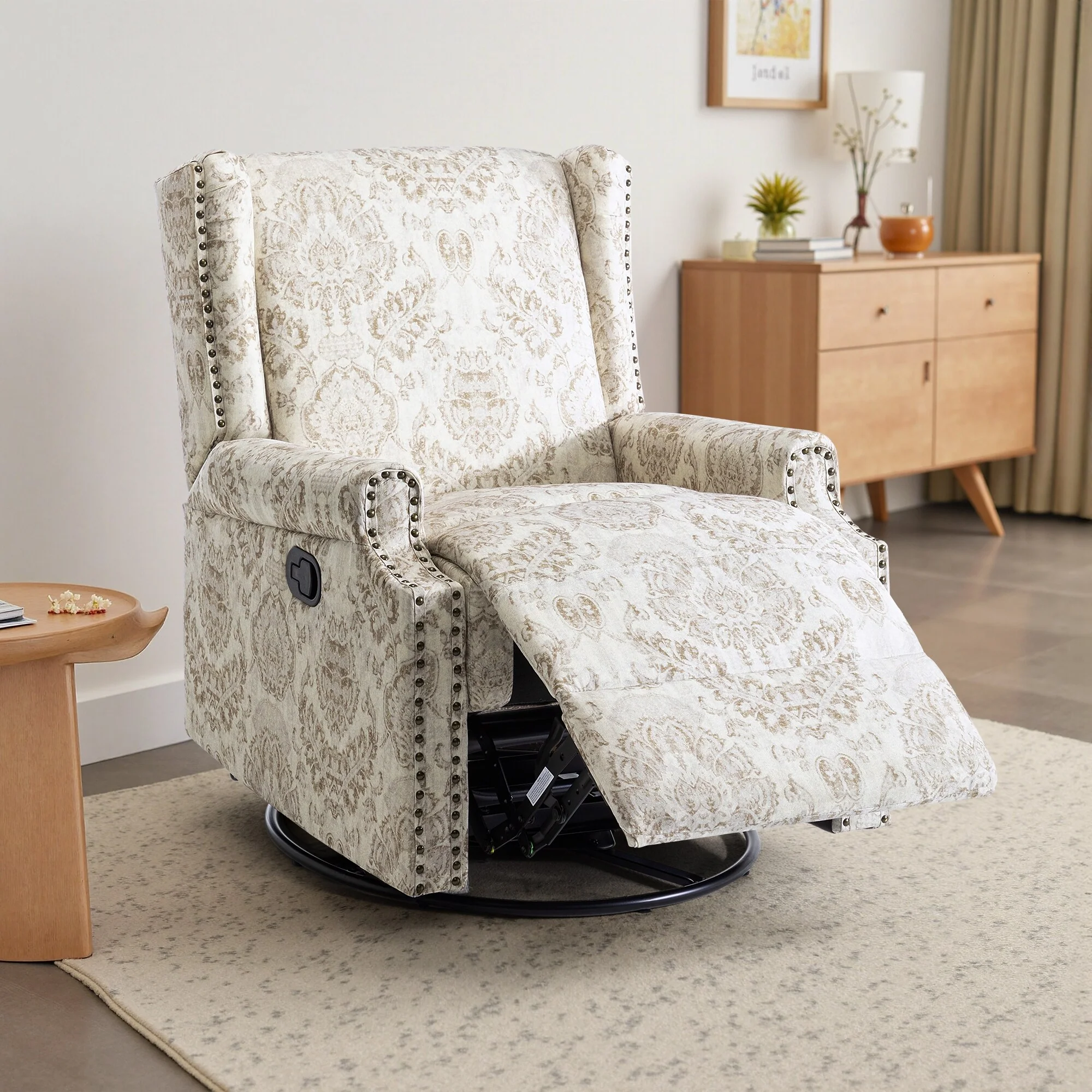 Linen Manual Swivel Base Recliner Chair with Footrest