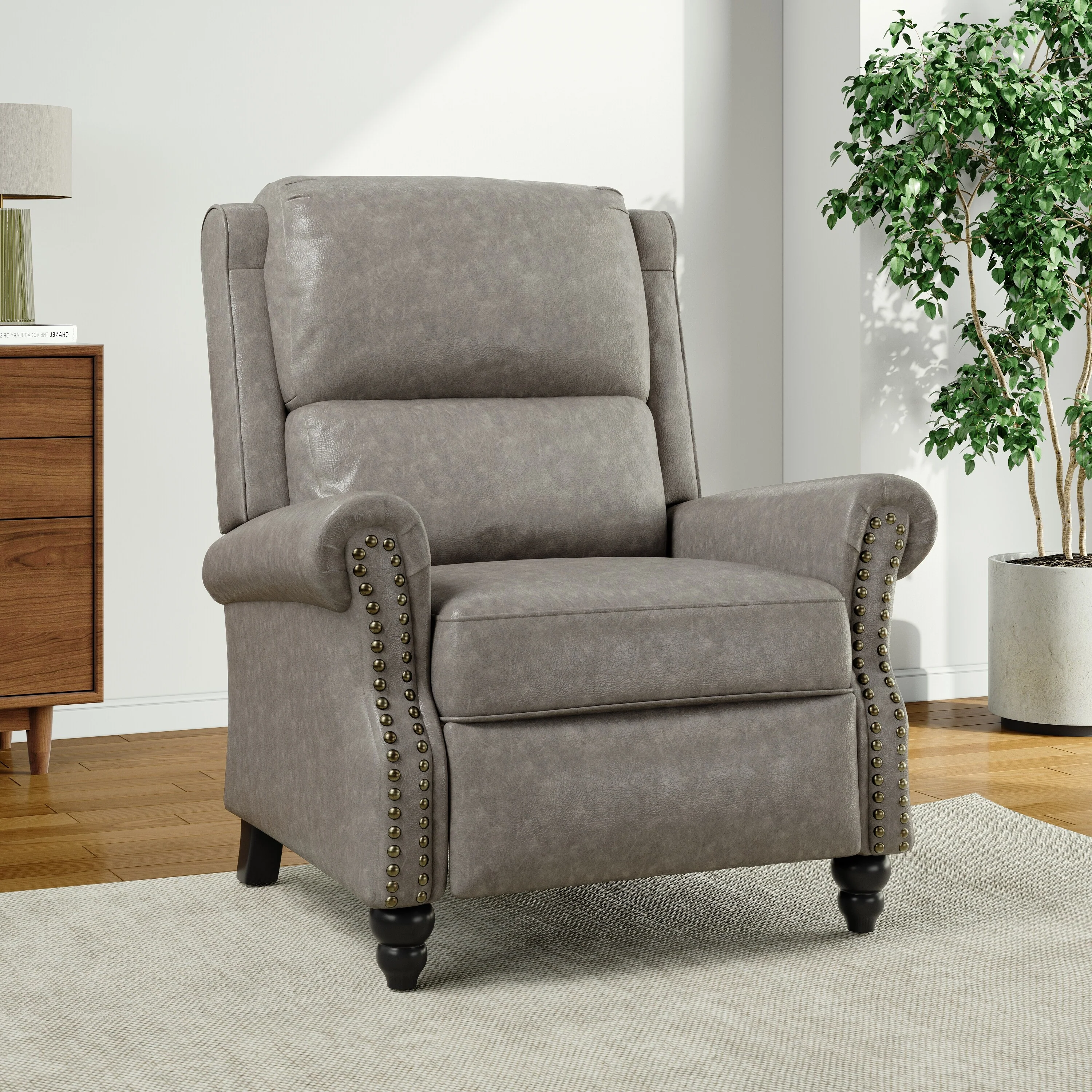 Alisa 35'' W Vegan Leather/ Linen Glider Push Back Recliner Chair