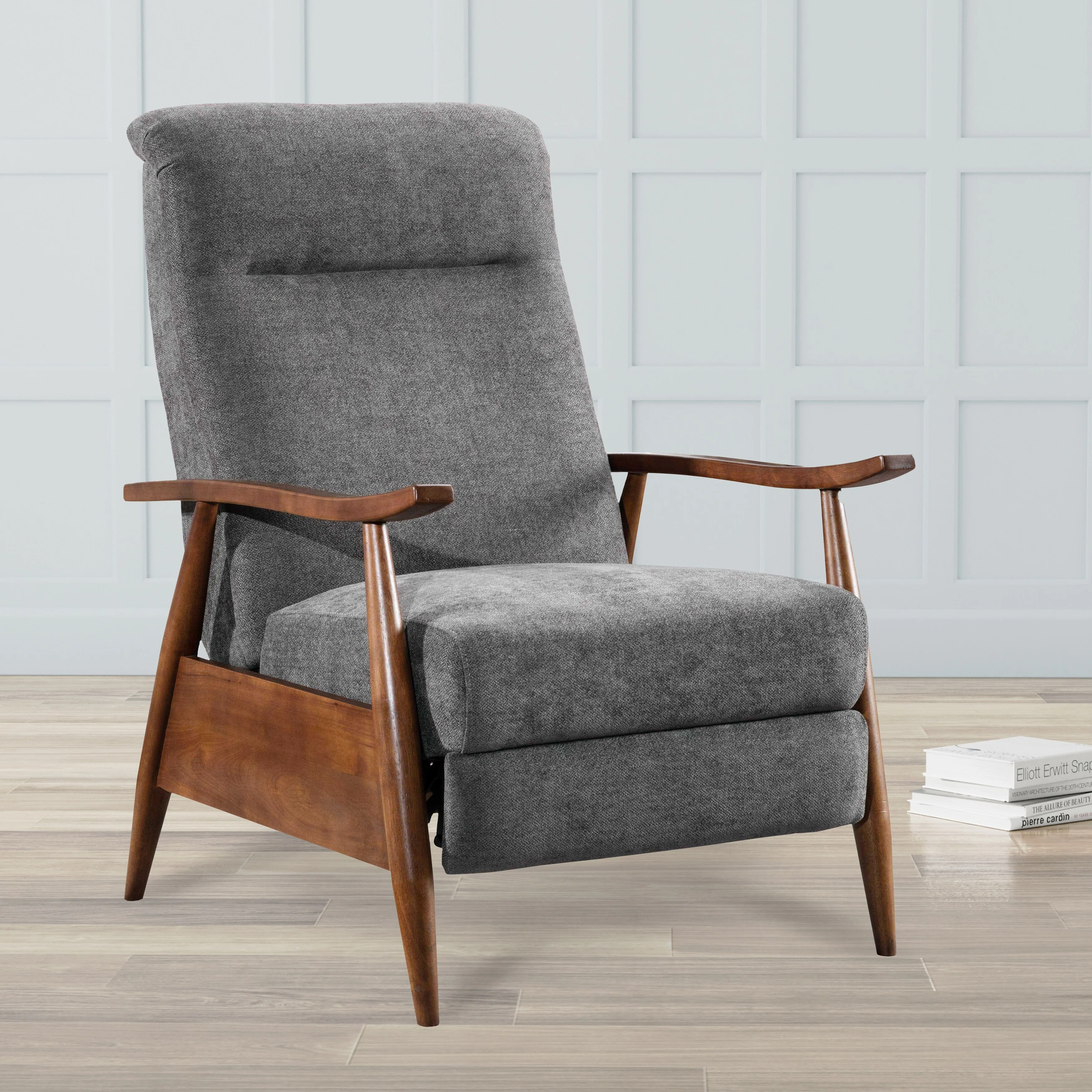 Saugus Wood Arm Push Back Recliner - Charcoal