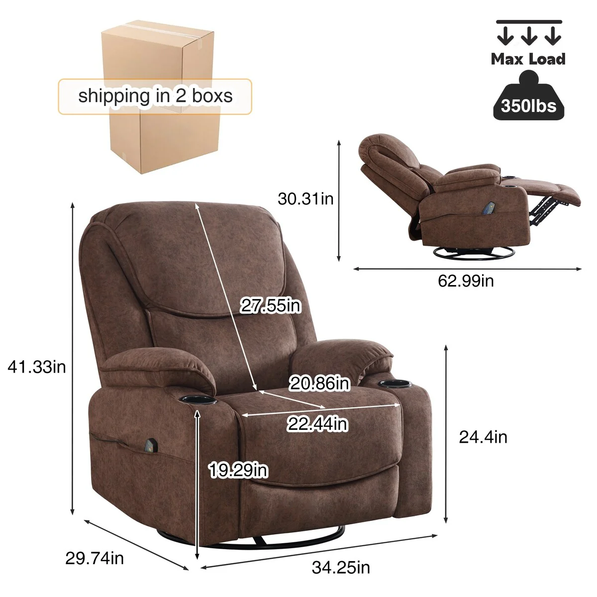 HOMYKA Swivel Manual Rocking Recliner Chair with Massage and Heat