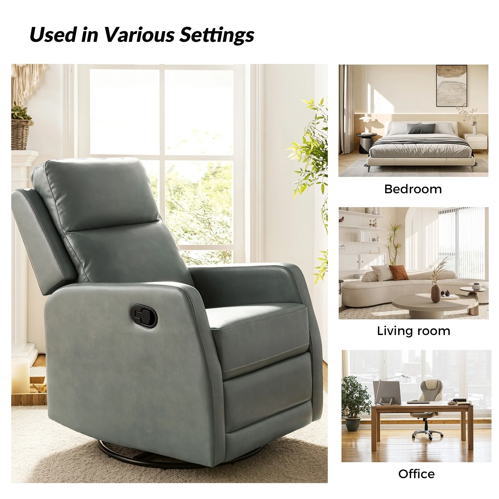 Esteban Modern Faux Leather Manual Rocking Swivel Recliner with Wingback