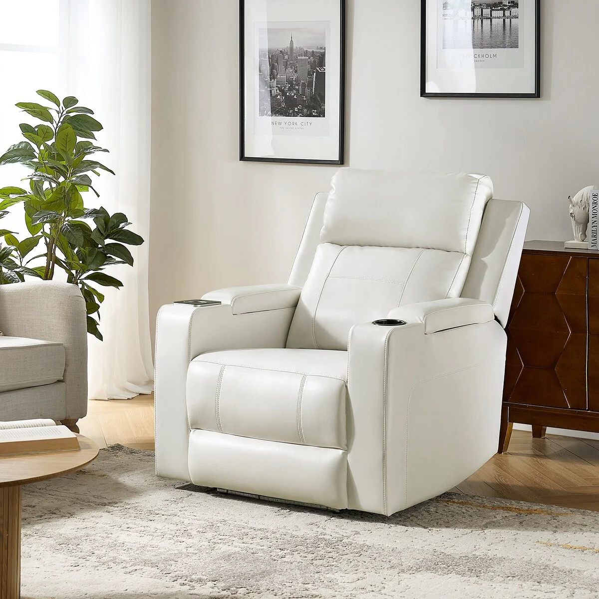 Marion Classic 35.5 Wide Power Recliner with Cup Holder by HULALA HOME