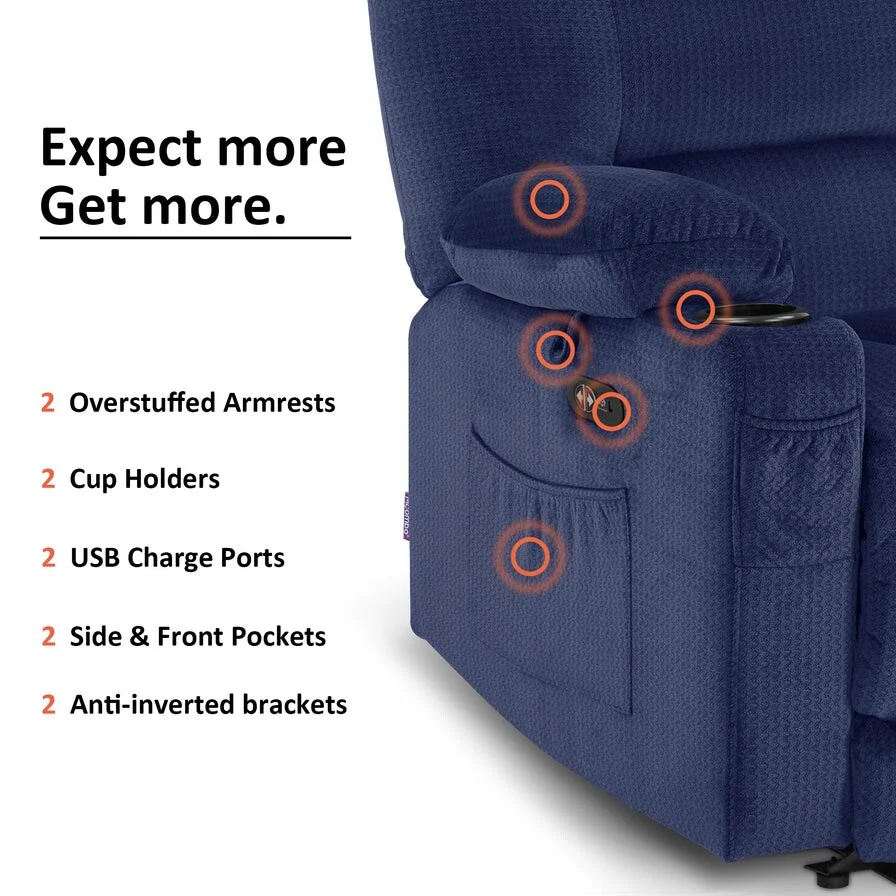 MCombo Power Reclining Loveseat Sofa with Heat and Massage, Fabric PR648