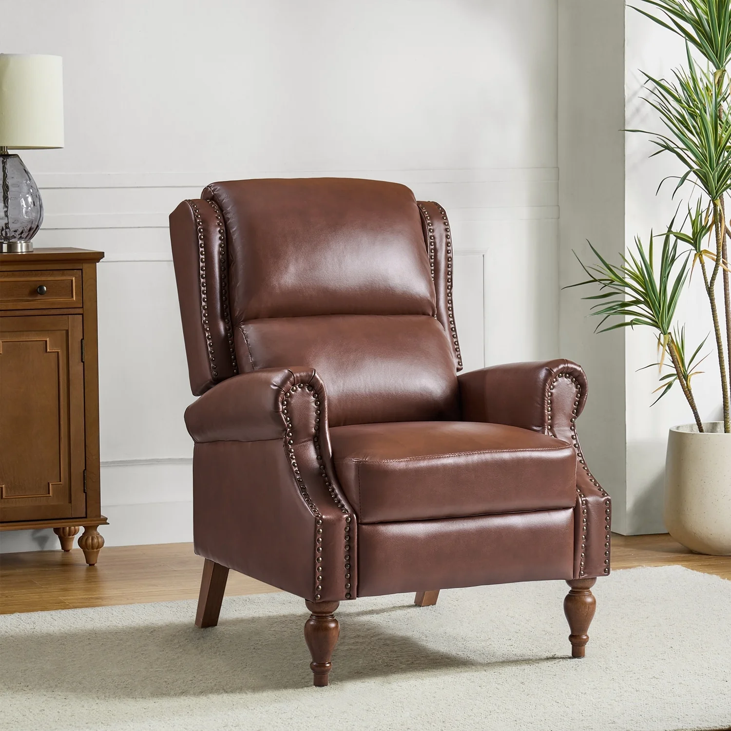 Terri Traditional Vegan Leather Manual Push Back Recliner by HULALA HOME