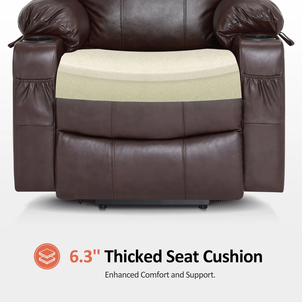 MCombo Large Power Lift Recliner Leather Chair with Massage, Heat, Cup Holders,Extended Footrest, Leather 7516