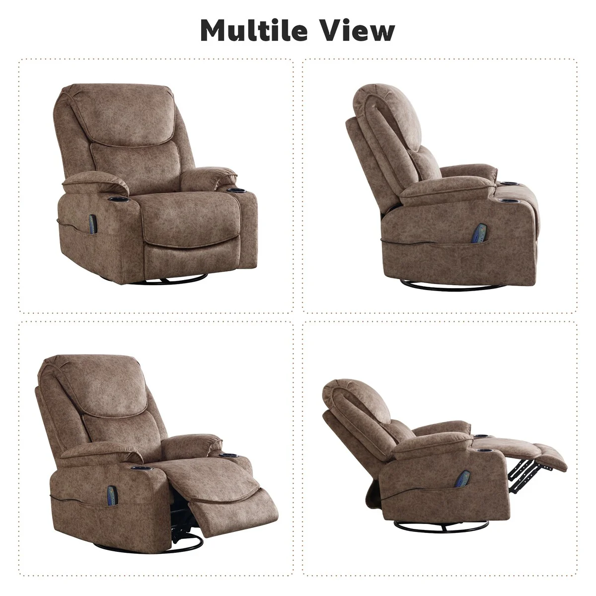 HOMYKA Swivel Manual Rocking Recliner Chair with Massage and Heat