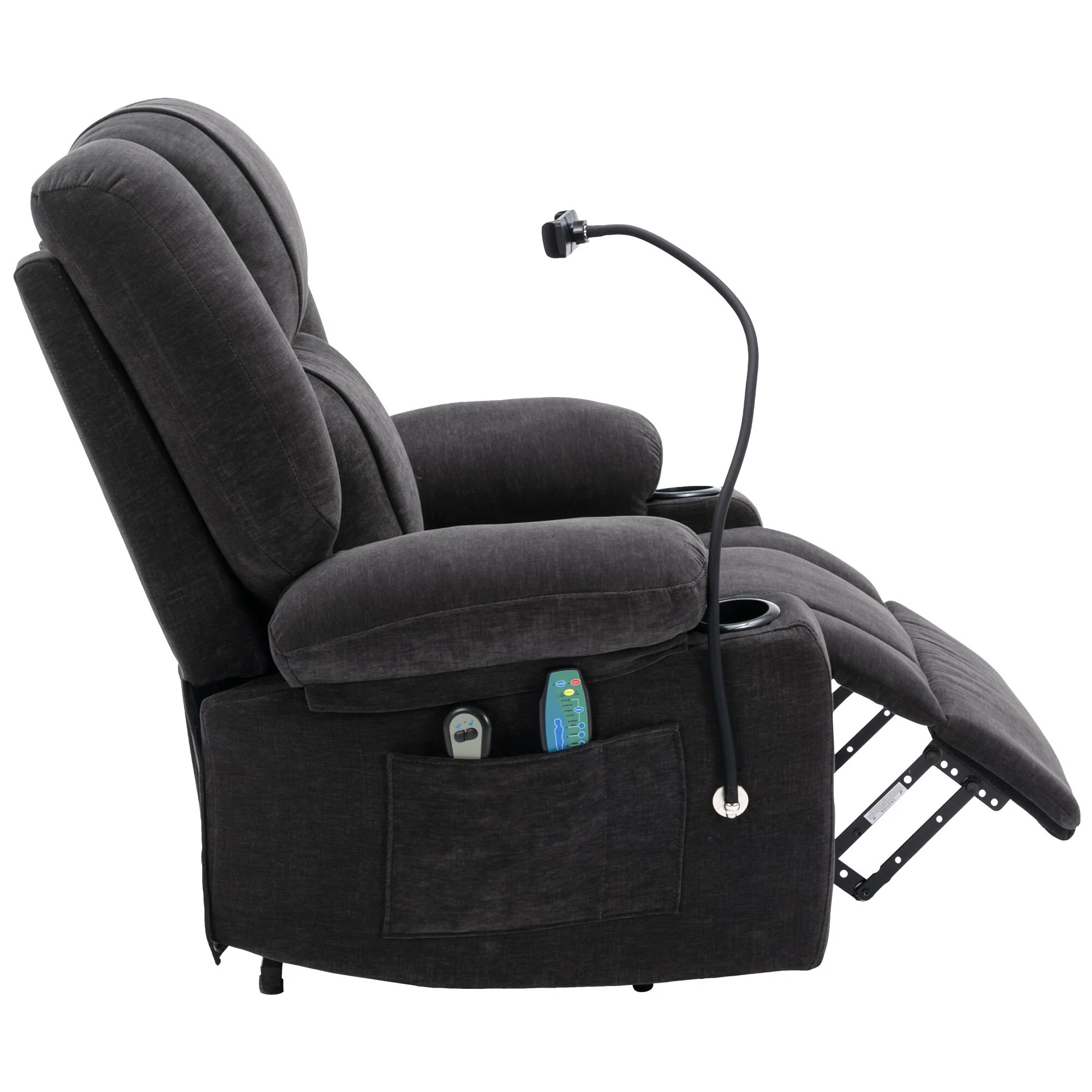 Grey Electric Lift Recliner featuring Massage, Heating, Cup Holders & 360�� Swivel Phone Stand with Adjustable Recline