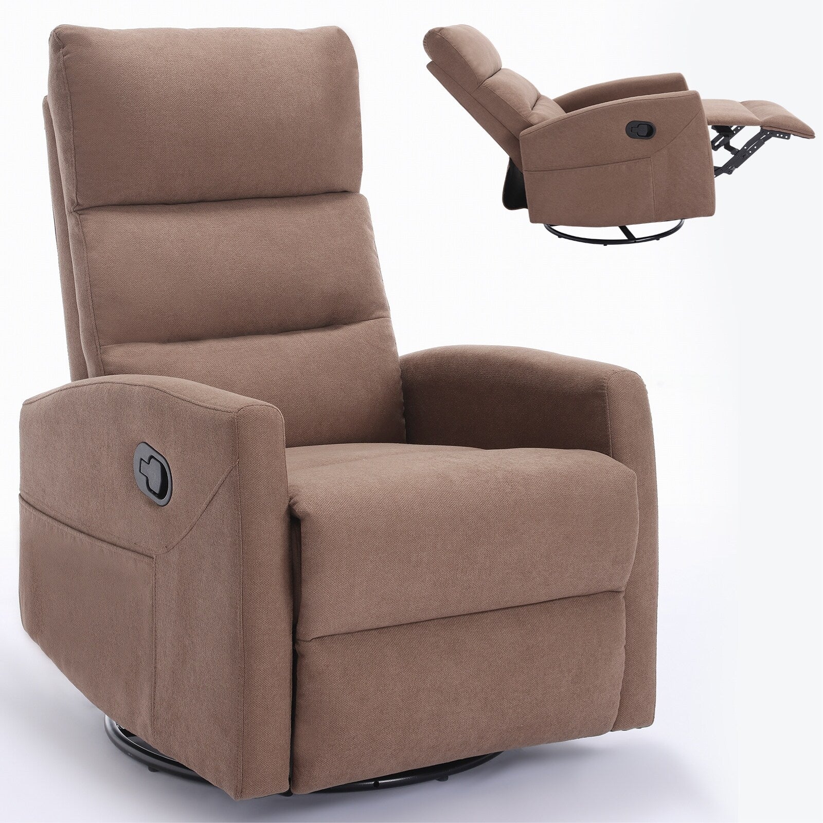 Fabric Manual Recliner Chair 360�� Swivel Chair with Rocker and Footrest, Armchair with Adjustable Backrest Pedals