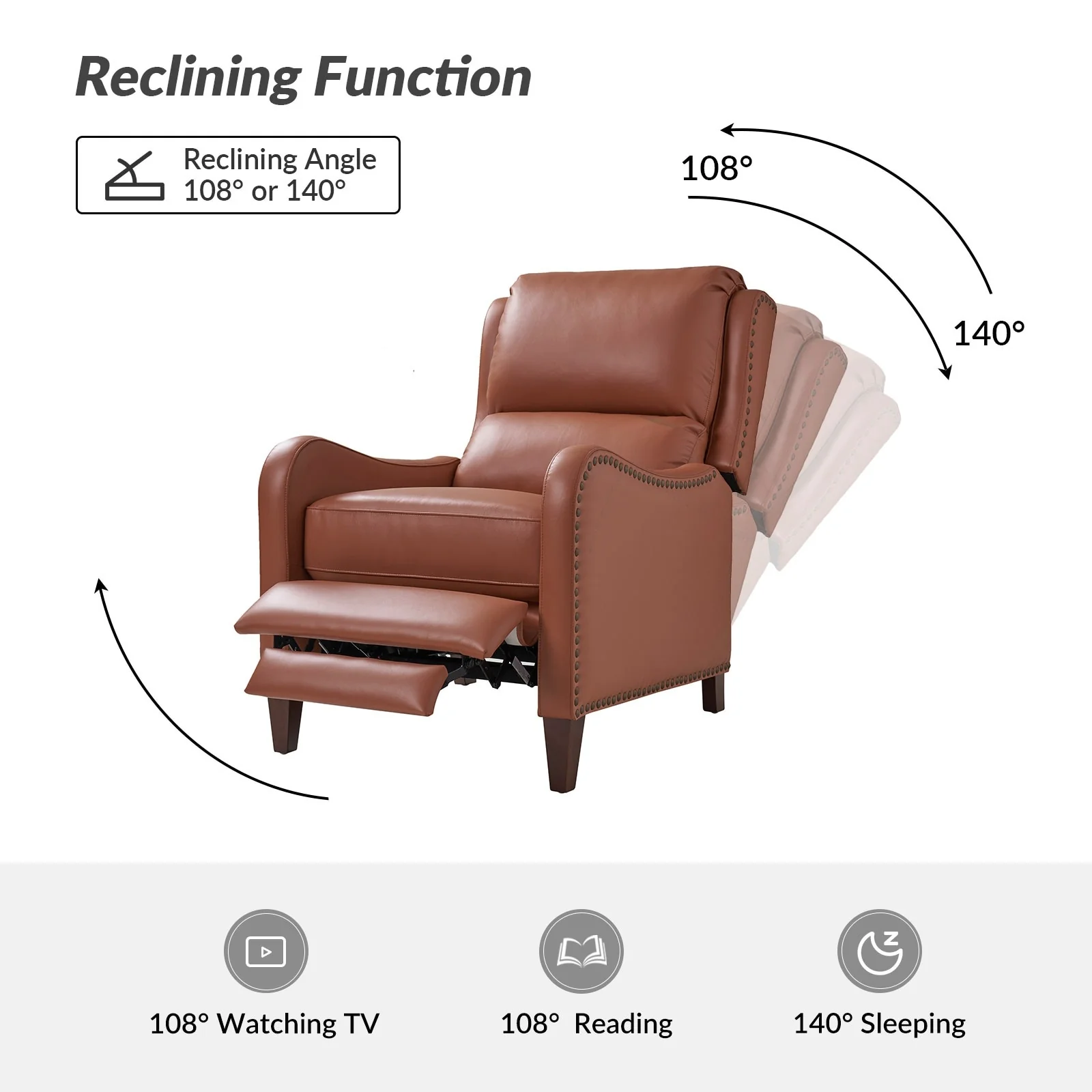 Brigida Modern Genuine Leather Nailhead Trim Recliner with Adjustable Footrest Set of 2 by HULALA HOME