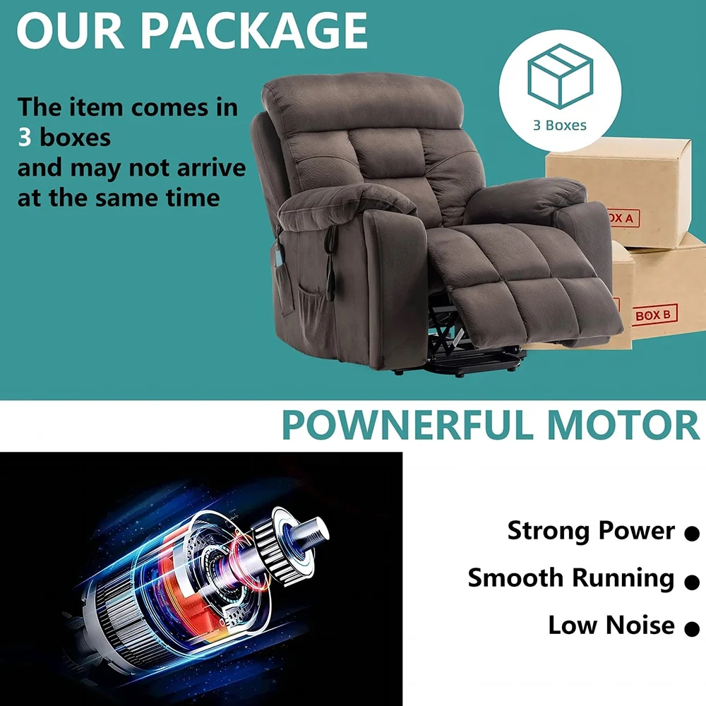 Large Electric Massage Lift Recliner with Heat, Hidden Cup Holder