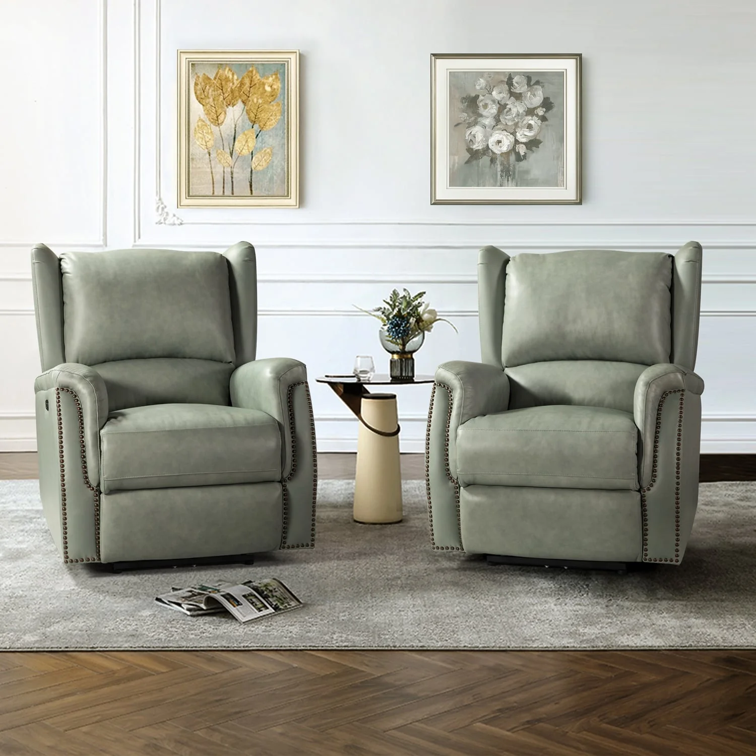 Eduardo Genuine Leather Power Recliner with USB Port Set of 2