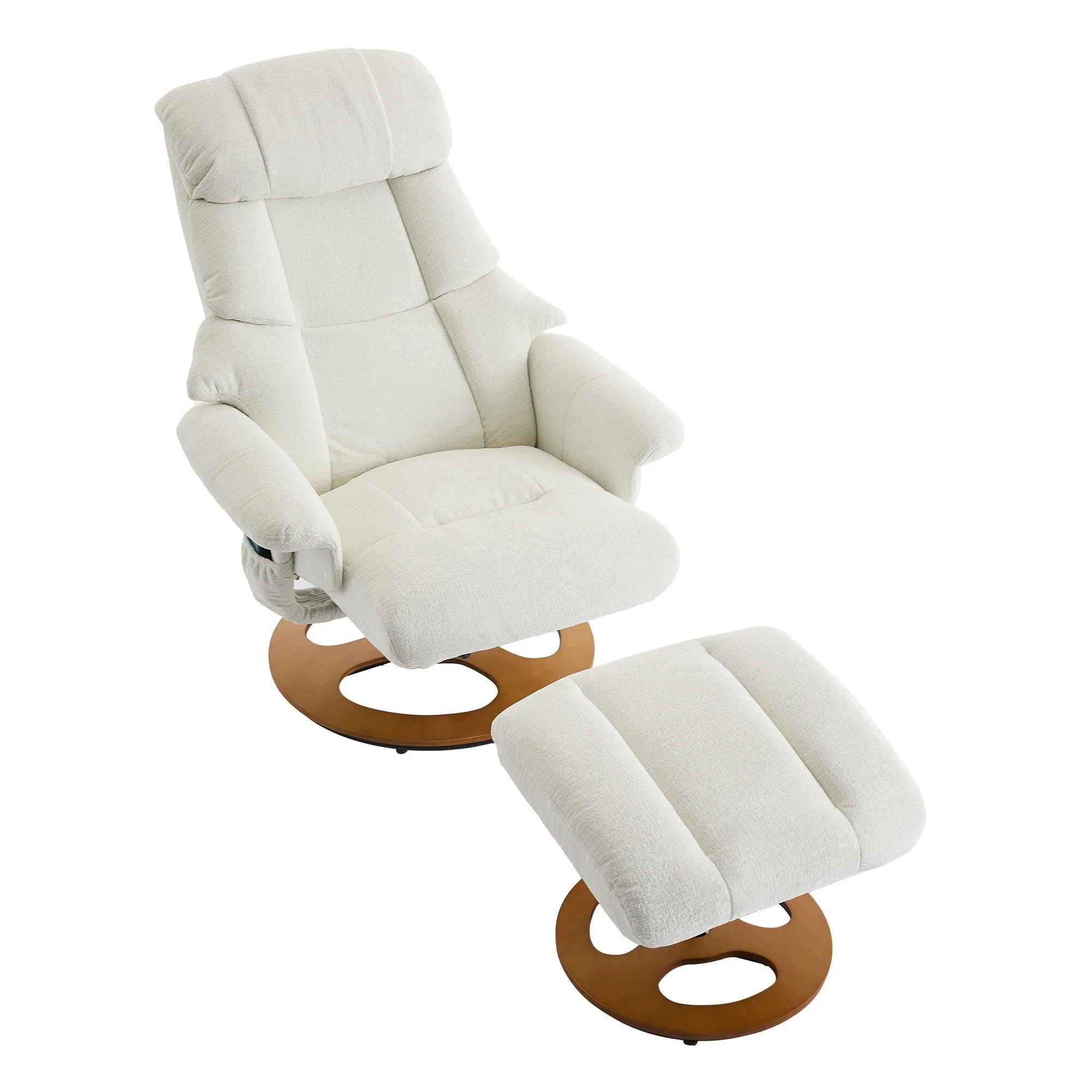 Chenille 360�� Swivel Massage Recliner Chair with Ottoman, Massage and Heated Seat